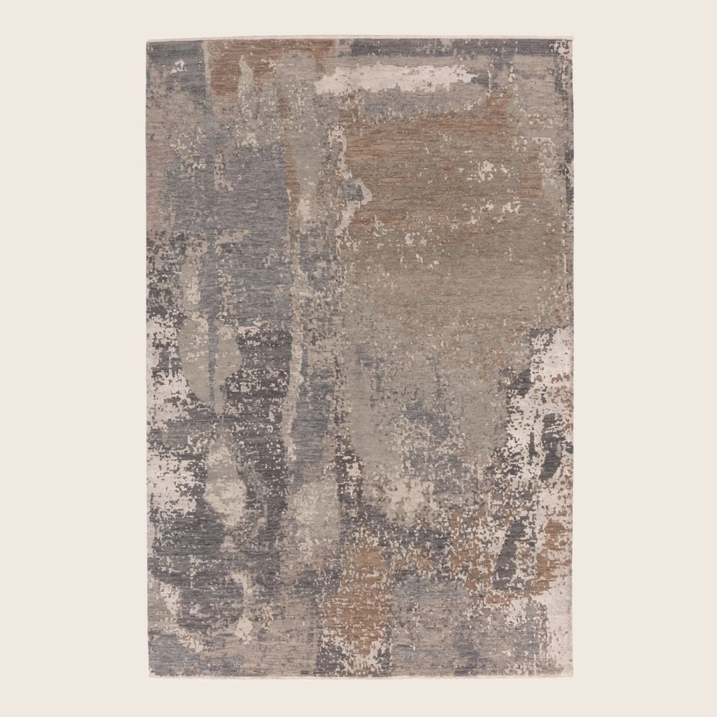 Natural Contemporary Indo Ikat Teppich aus Wolle und Kunstseide - 6'1' x 9'1'