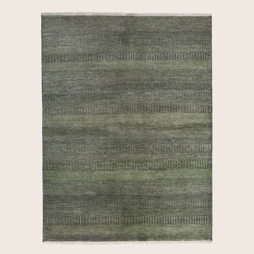 Olivgrün Übergangs Indo Savannah Wolle Kunst Seidenblende Teppich - 6' x 7'1