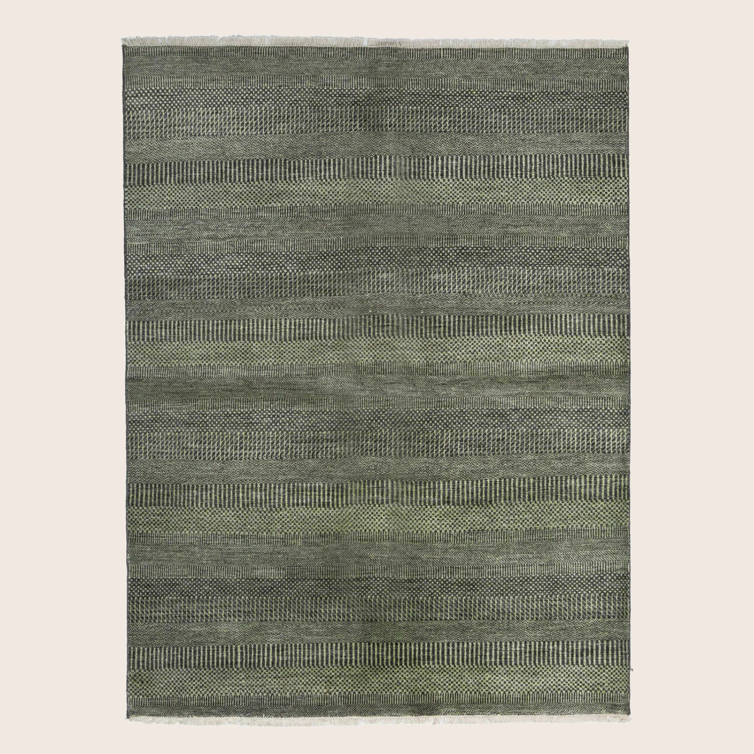 Olivgrün Übergangs Indo Savannah Wolle Kunst Seidenblende Teppich - 6' x 7'1