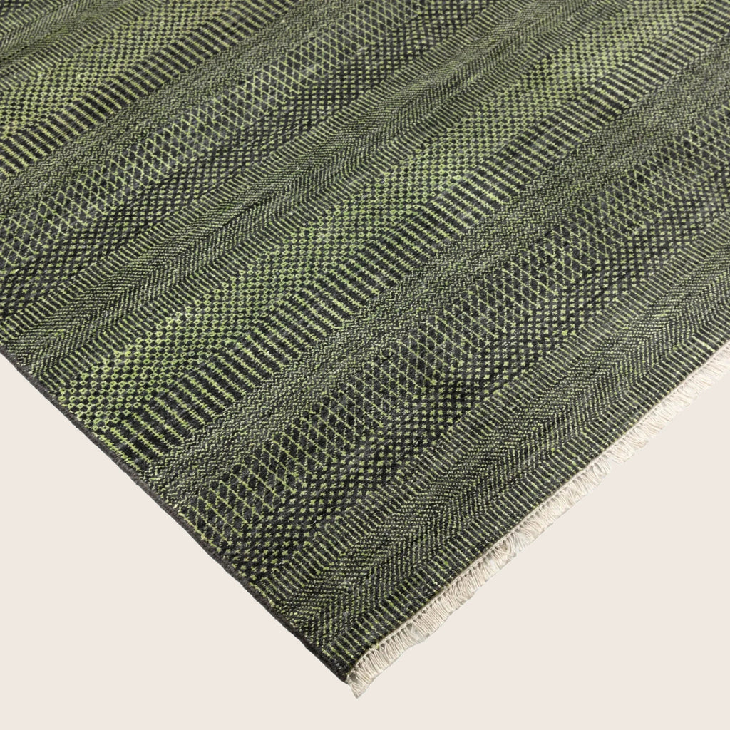 Olivgrün Übergangs Indo Savannah Wolle Kunst Seidenblende Teppich - 6' x 7'1