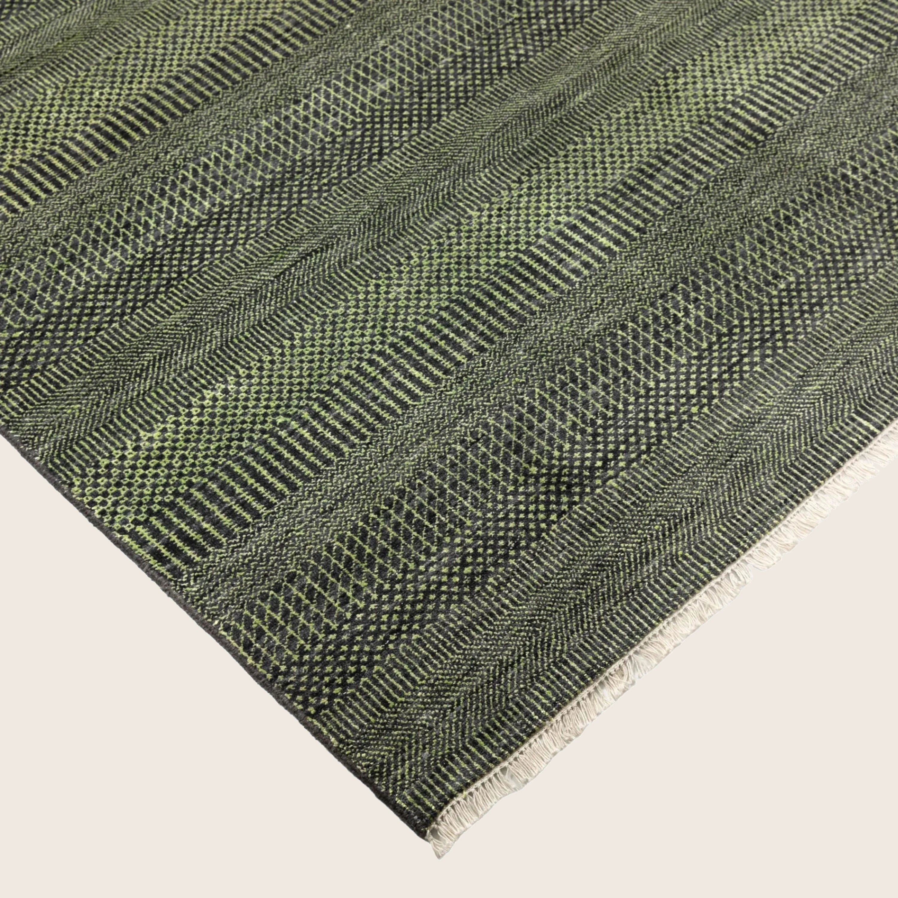 Olivgrün Übergangs Indo Savannah Wolle Kunst Seidenblende Teppich - 6' x 7'1