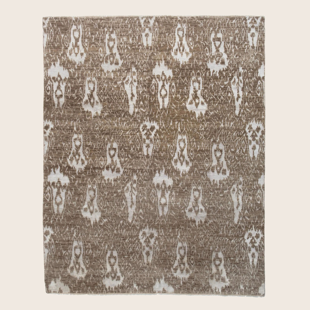 Braun Transitional Indo Ikat Teppich aus Wolle und Kunstseide - 7'1 x 9'1