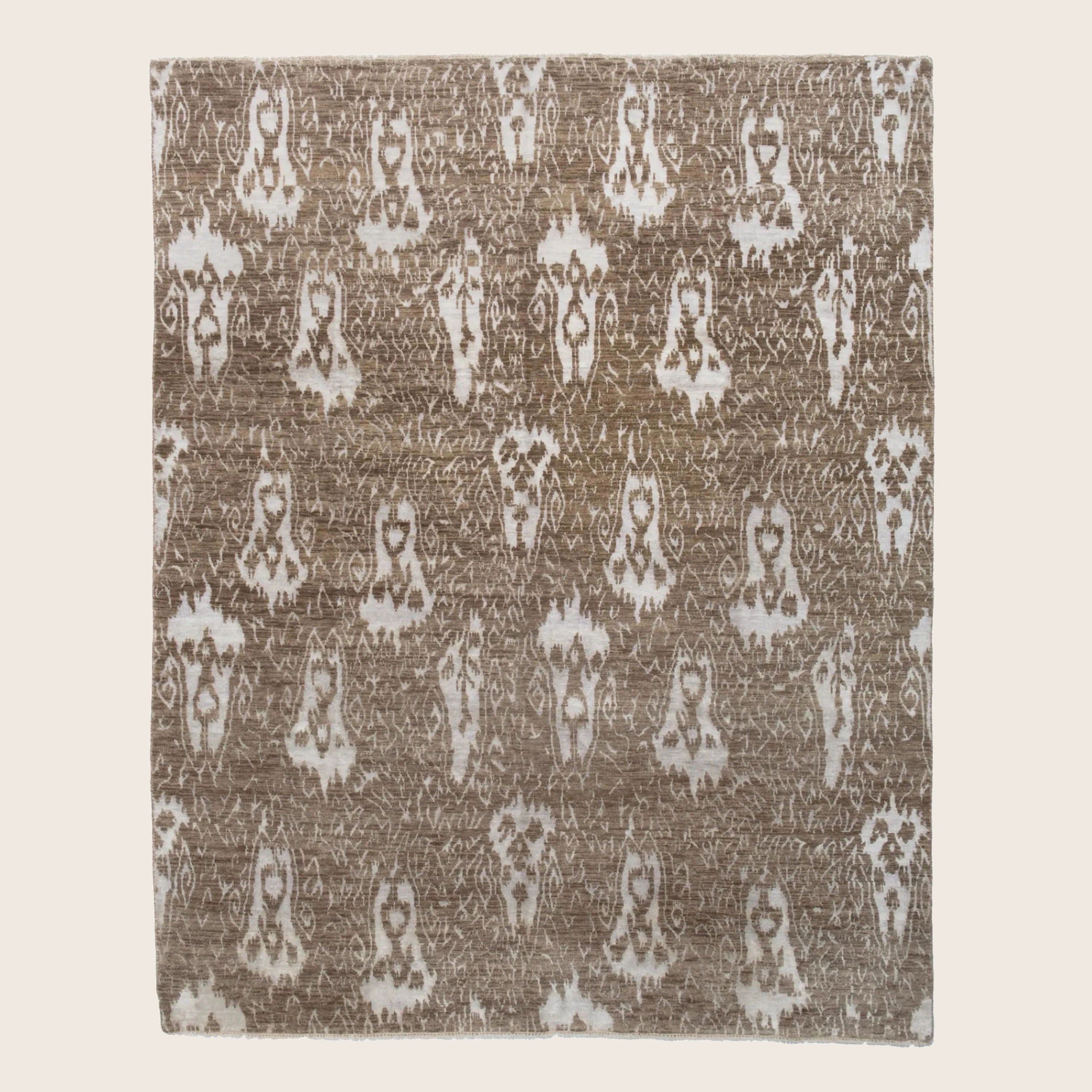 Braun Transitional Indo Ikat Teppich aus Wolle und Kunstseide - 7'1 x 9'1