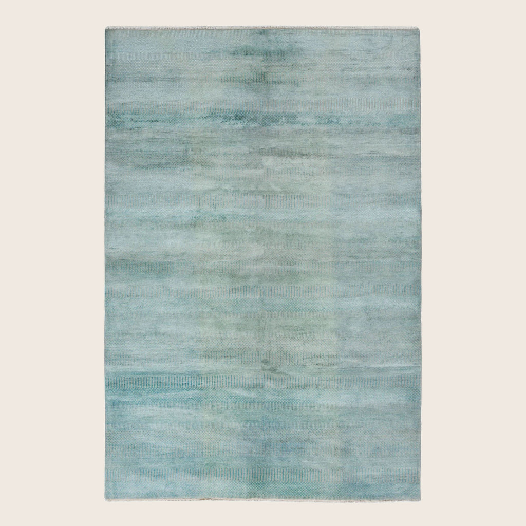 Blaue Übergangs Indo Savannah Wolle Seidenmischung Teppich - 6'1' x 9'1'