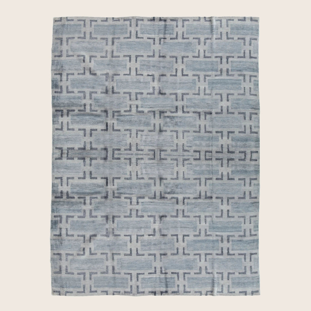 Blaue Übergangs Indo Modern Teppich aus Wolle und Kunstseide - 8' x 10'3'