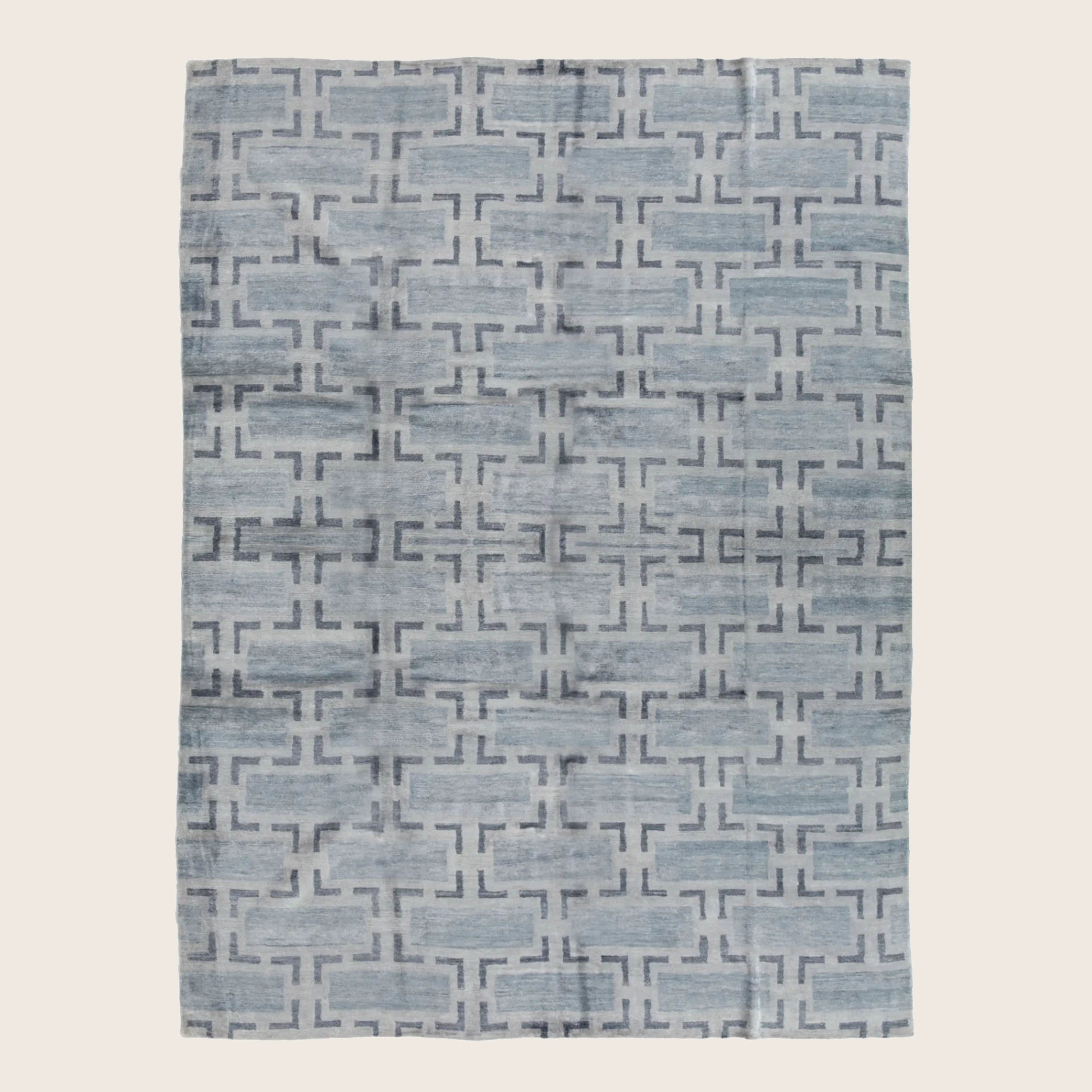 Blaue Übergangs Indo Modern Teppich aus Wolle und Kunstseide - 8' x 10'3'