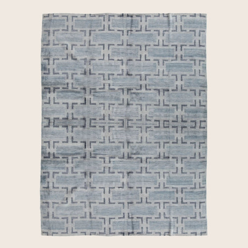 Blaue Übergangs Indo Modern Teppich aus Wolle und Kunstseide - 8' x 10'3'