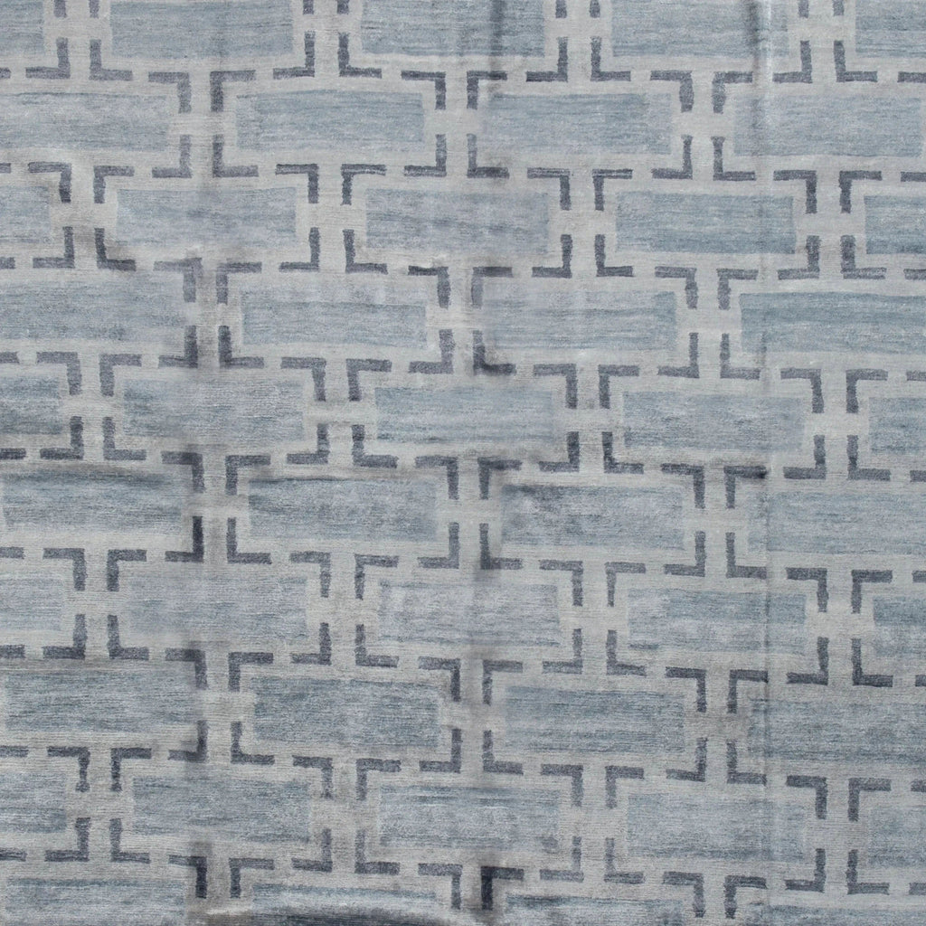 Blaue Übergangs Indo Modern Teppich aus Wolle und Kunstseide - 8' x 10'3'