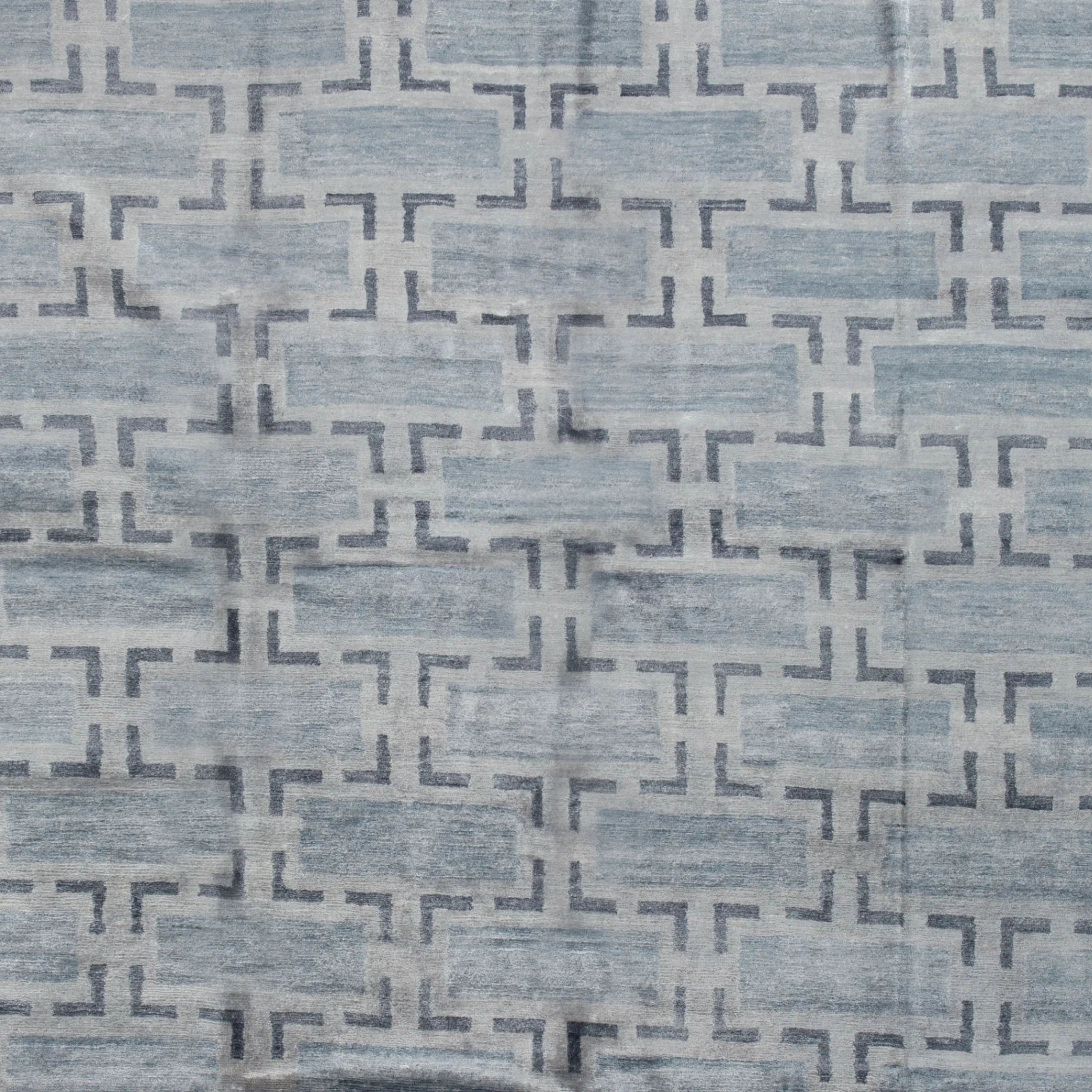 Blaue Übergangs Indo Modern Teppich aus Wolle und Kunstseide - 8' x 10'3'