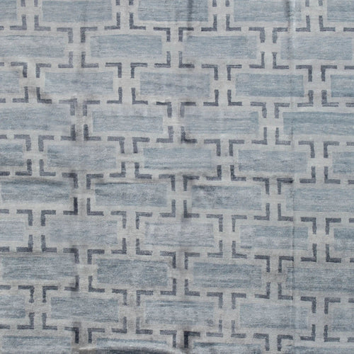 Blaue Übergangs Indo Modern Teppich aus Wolle und Kunstseide - 8' x 10'3'