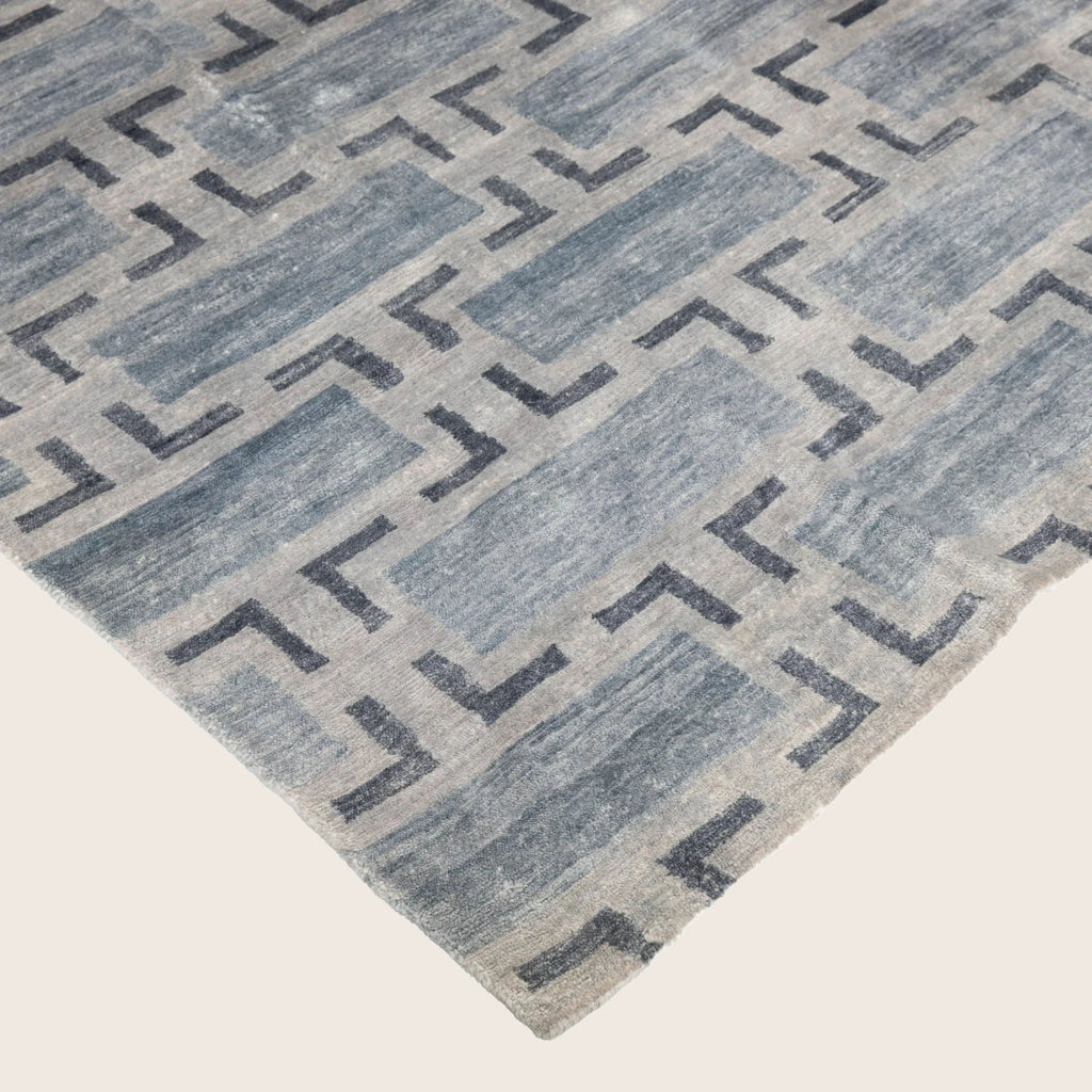 Blaue Übergangs Indo Modern Teppich aus Wolle und Kunstseide - 8' x 10'3'