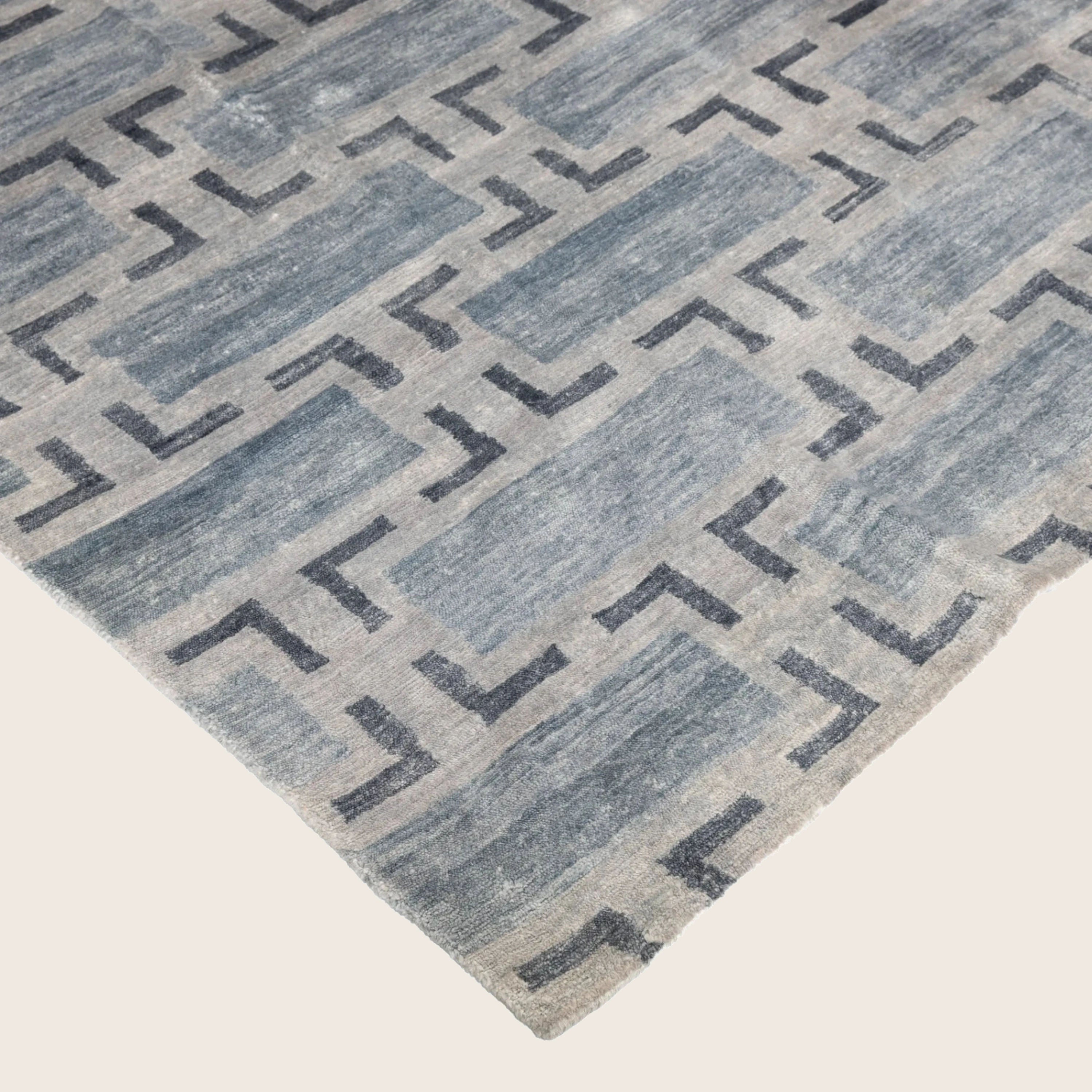 Blaue Übergangs Indo Modern Teppich aus Wolle und Kunstseide - 8' x 10'3'