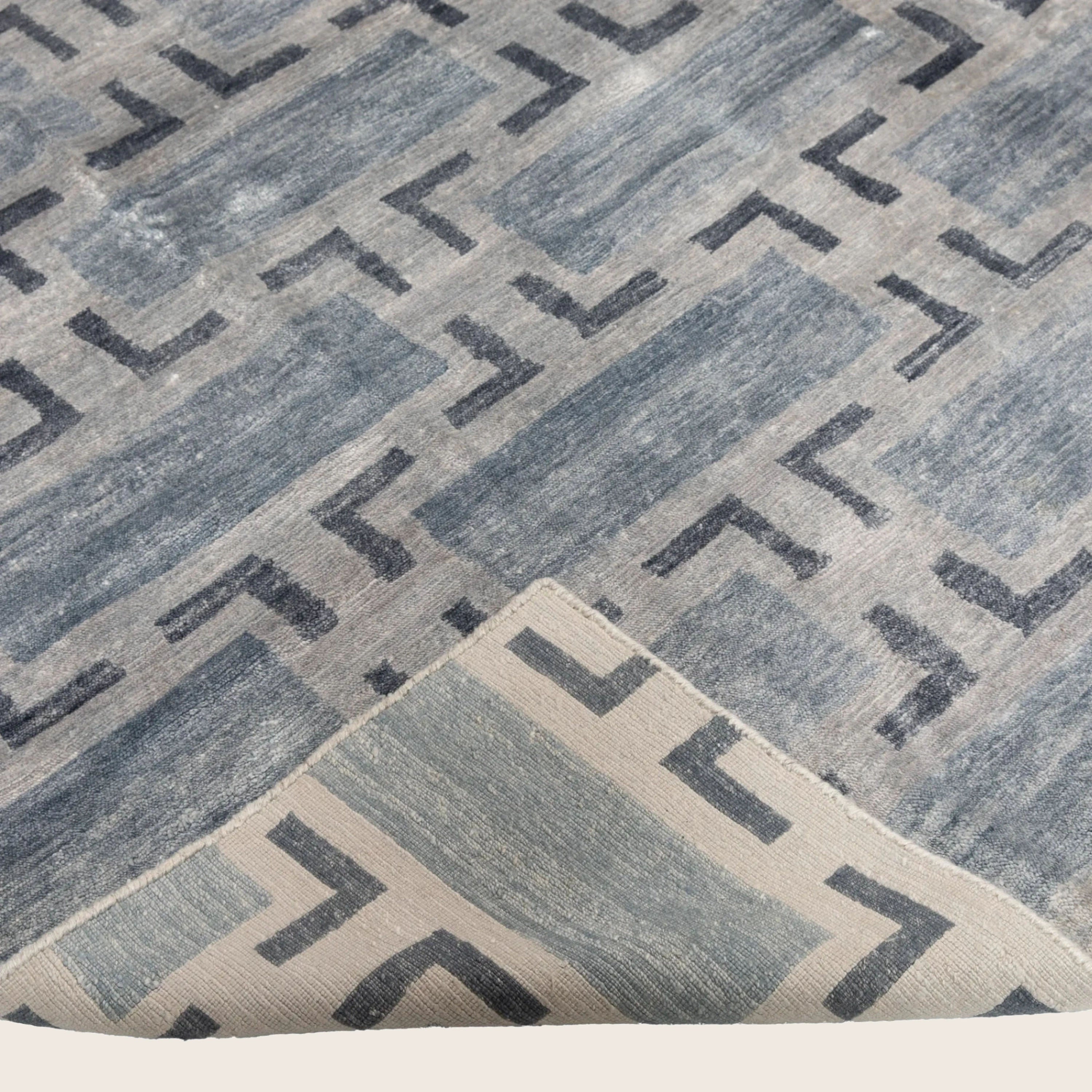 Blaue Übergangs Indo Modern Teppich aus Wolle und Kunstseide - 8' x 10'3'