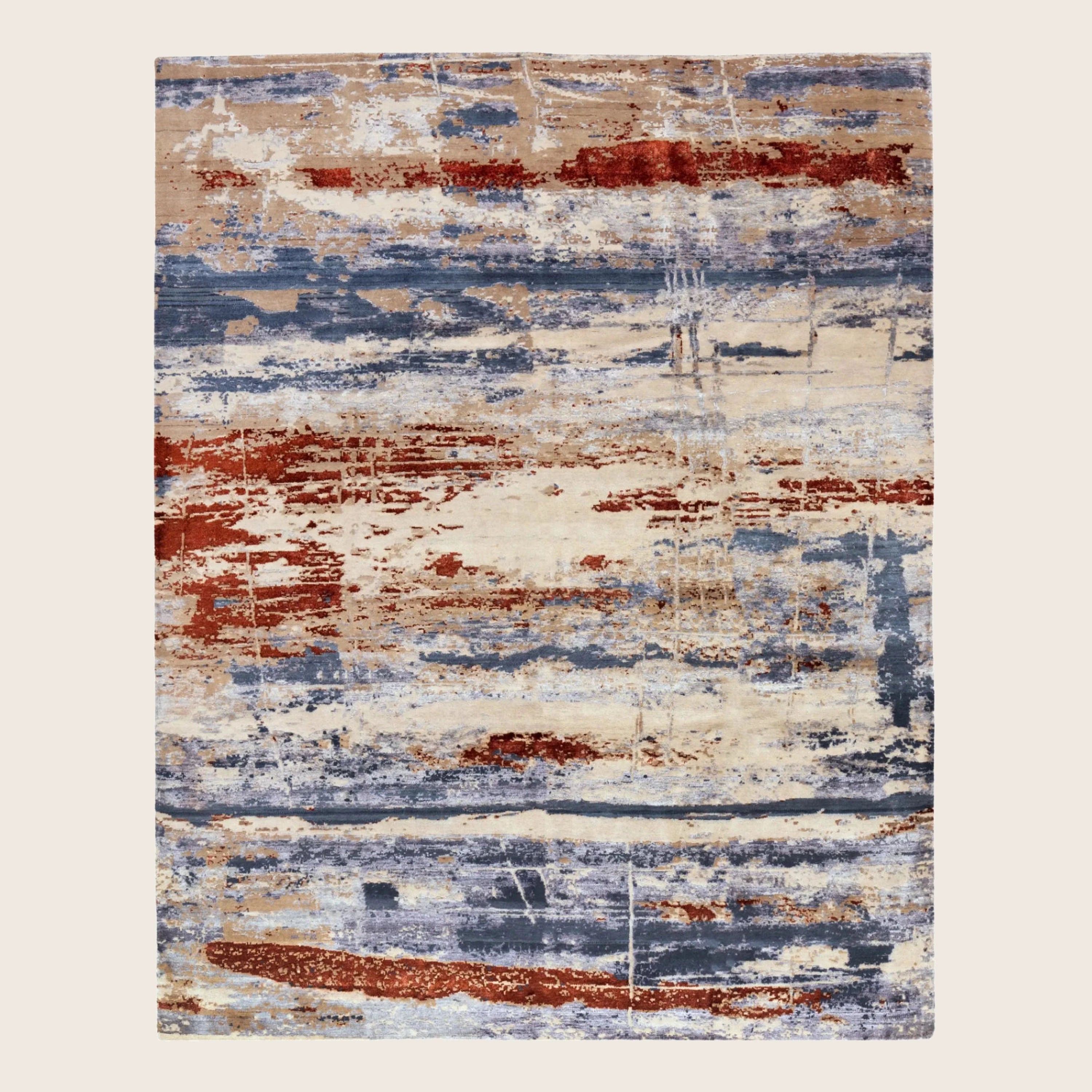 Mehrfarbiger zeitgenössischer Indo Ikat Teppich aus Wolle und Kunstseide - 8'2' x 10'