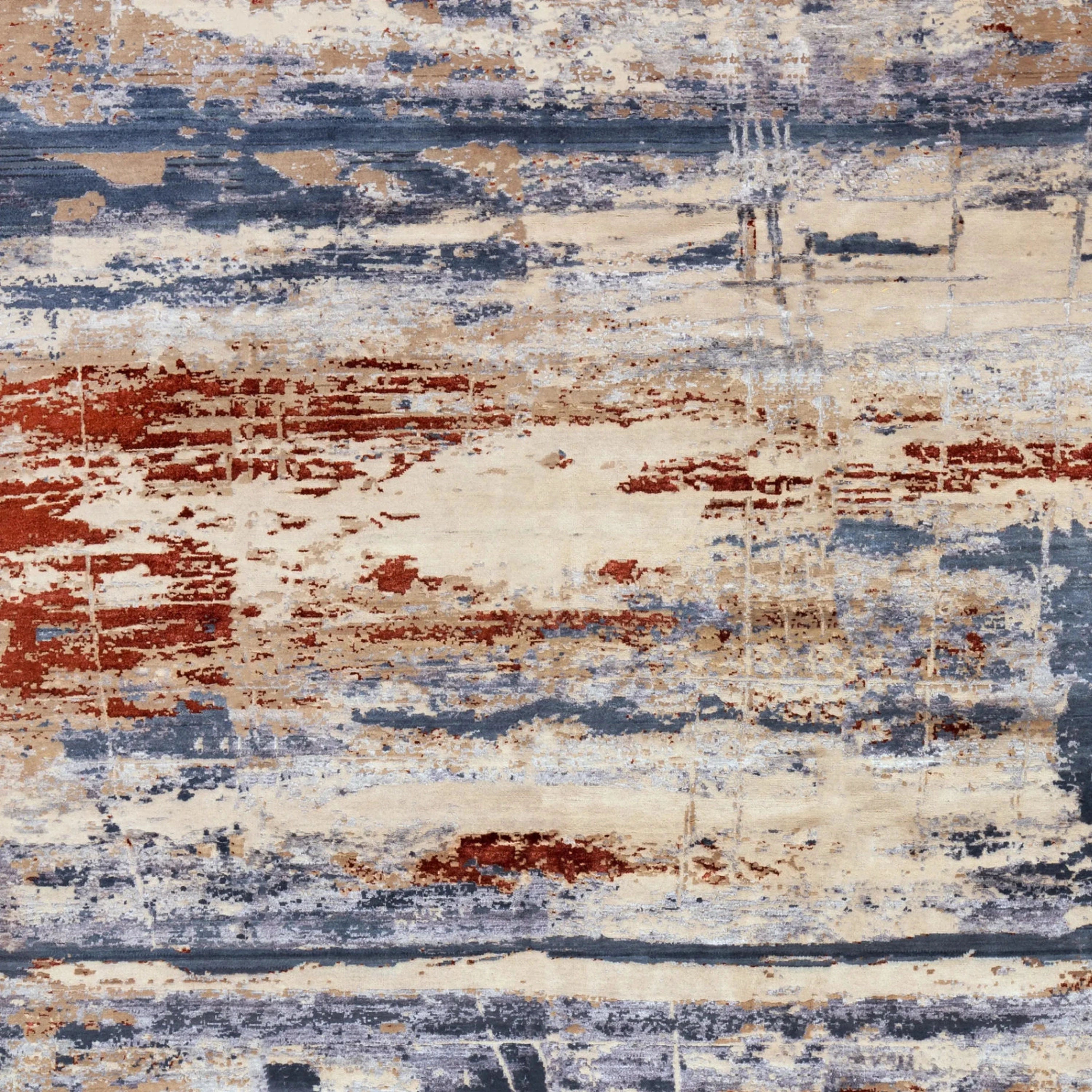 Mehrfarbiger zeitgenössischer Indo Ikat Teppich aus Wolle und Kunstseide - 8'2' x 10'