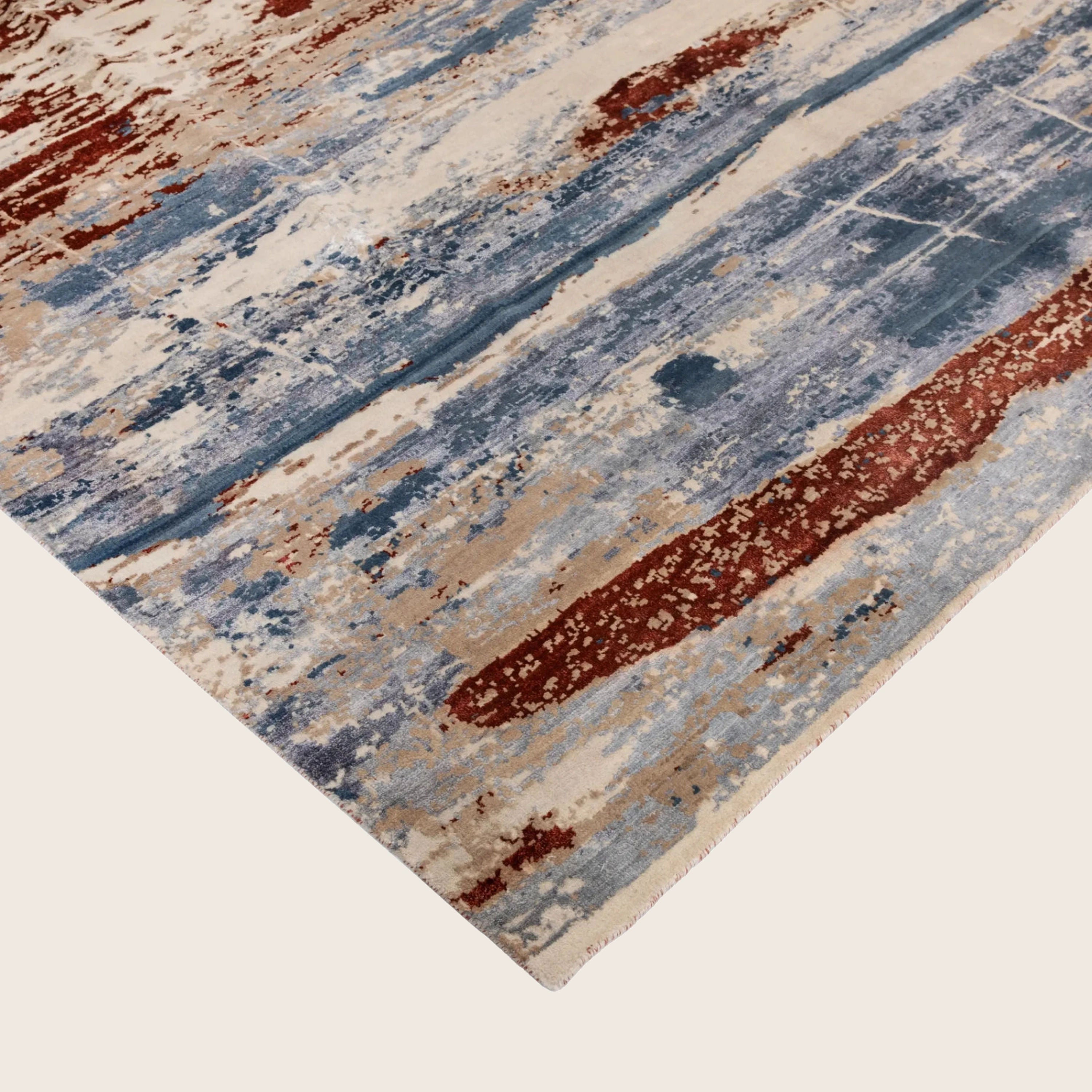Mehrfarbiger zeitgenössischer Indo Ikat Teppich aus Wolle und Kunstseide - 8'2' x 10'