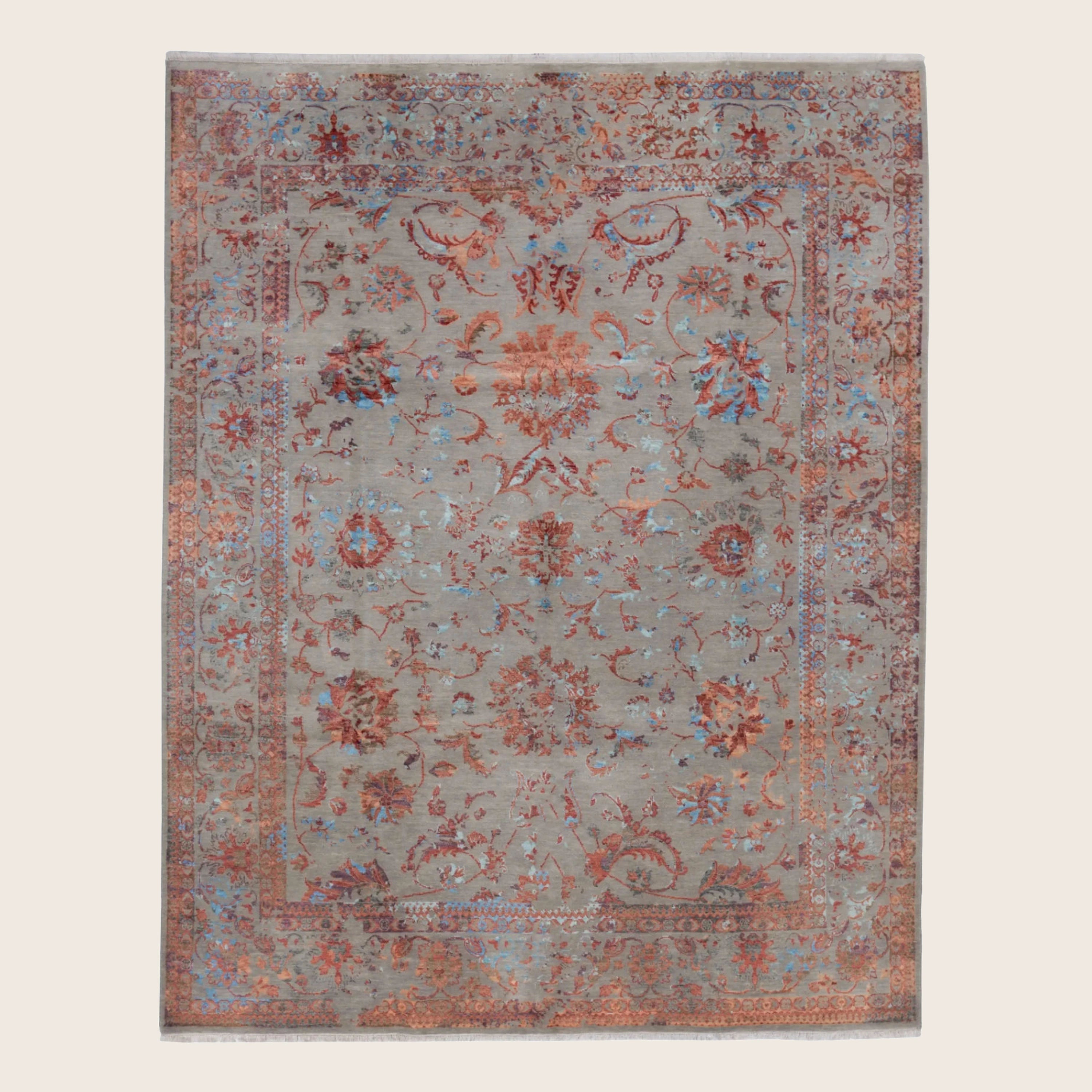 Mehrfarbiger traditioneller Indo Ikat Wolle Seidenmischung Teppich - 8'1' x 9'1