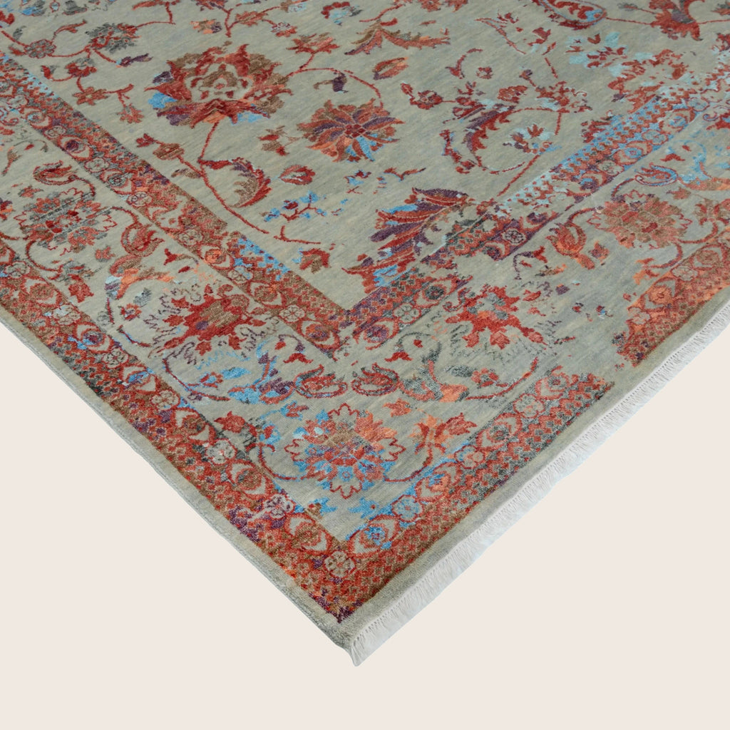 Mehrfarbiger traditioneller Indo Ikat Wolle Seidenmischung Teppich - 8'1' x 9'1