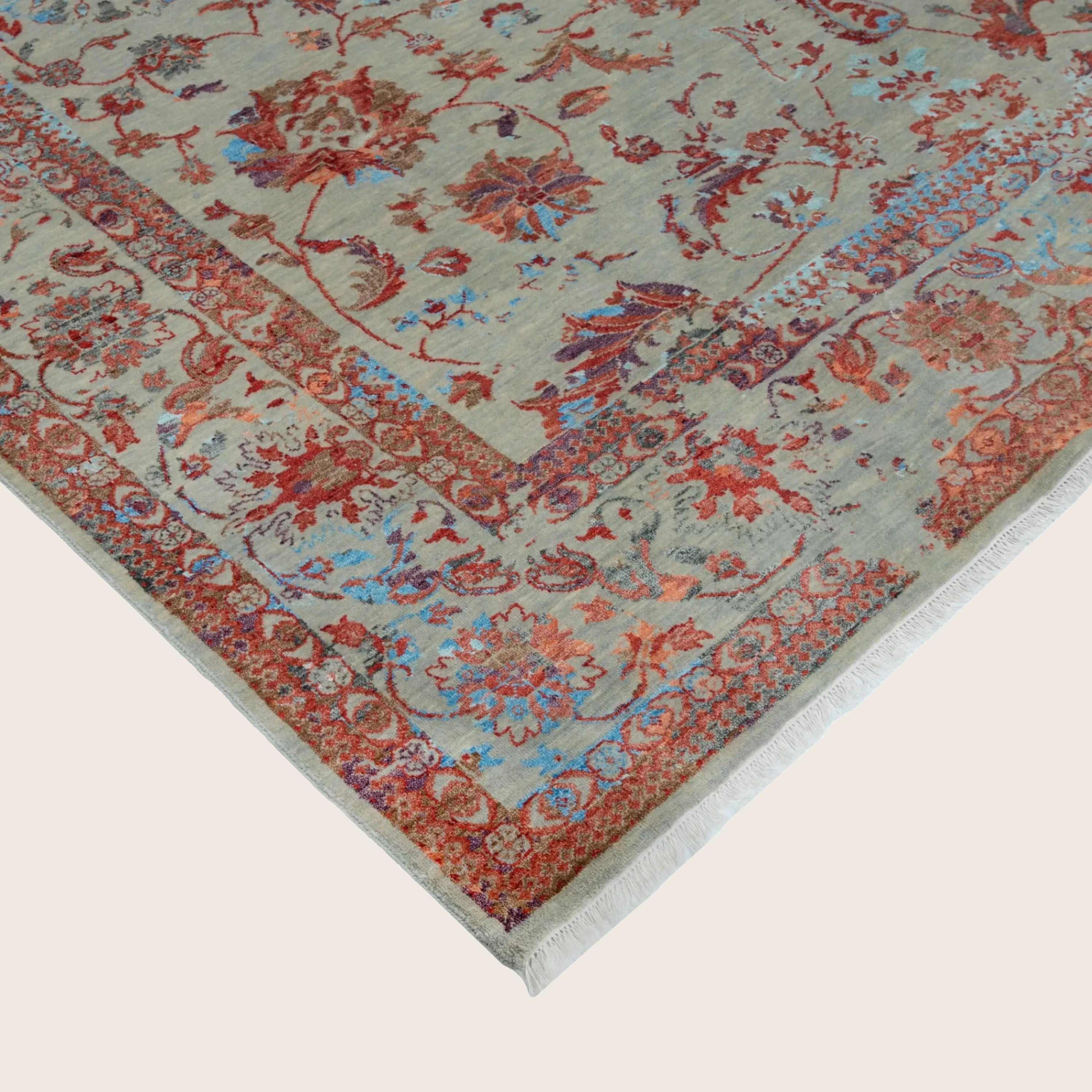 Mehrfarbiger traditioneller Indo Ikat Wolle Seidenmischung Teppich - 8'1' x 9'1