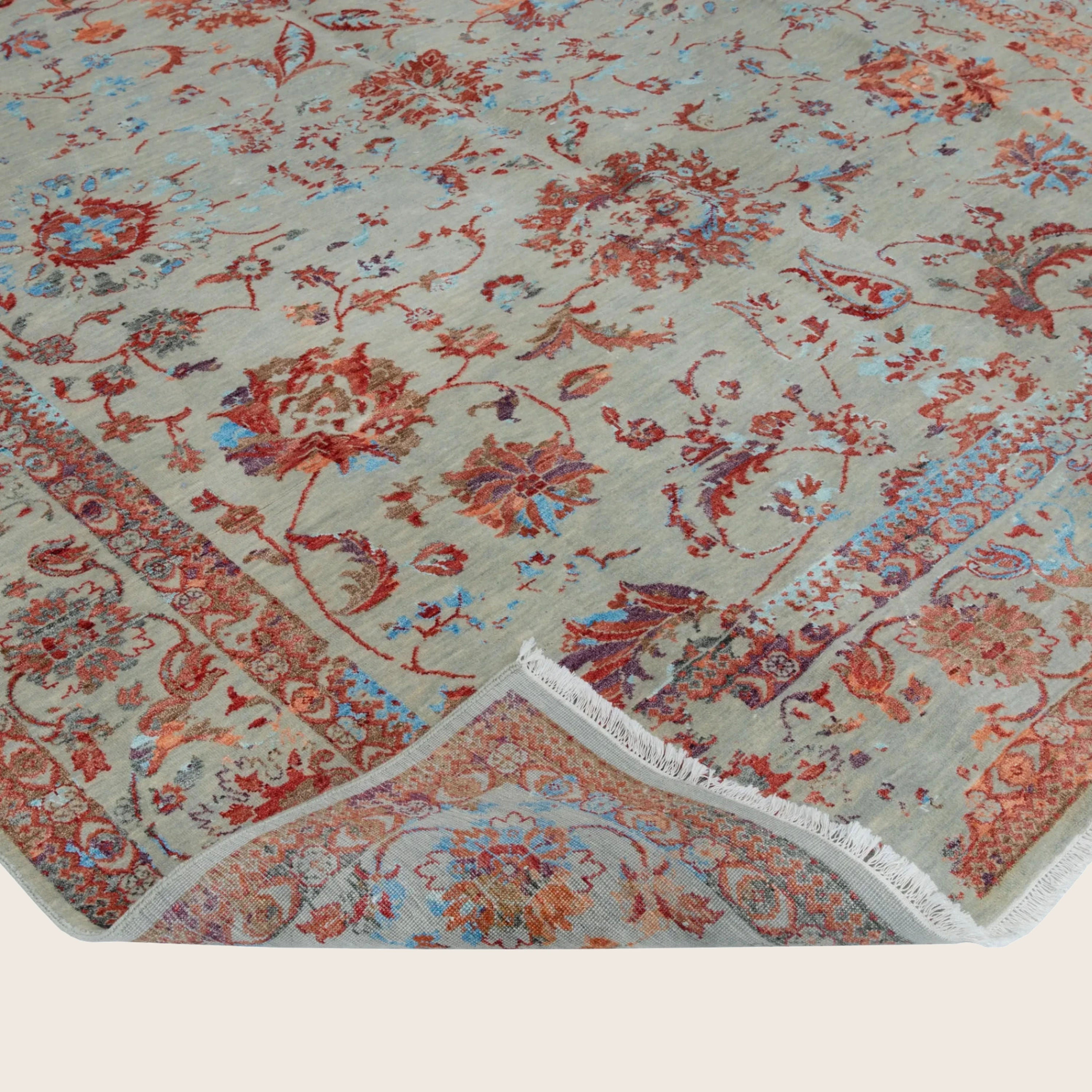 Mehrfarbiger traditioneller Indo Ikat Wolle Seidenmischung Teppich - 8'1' x 9'1