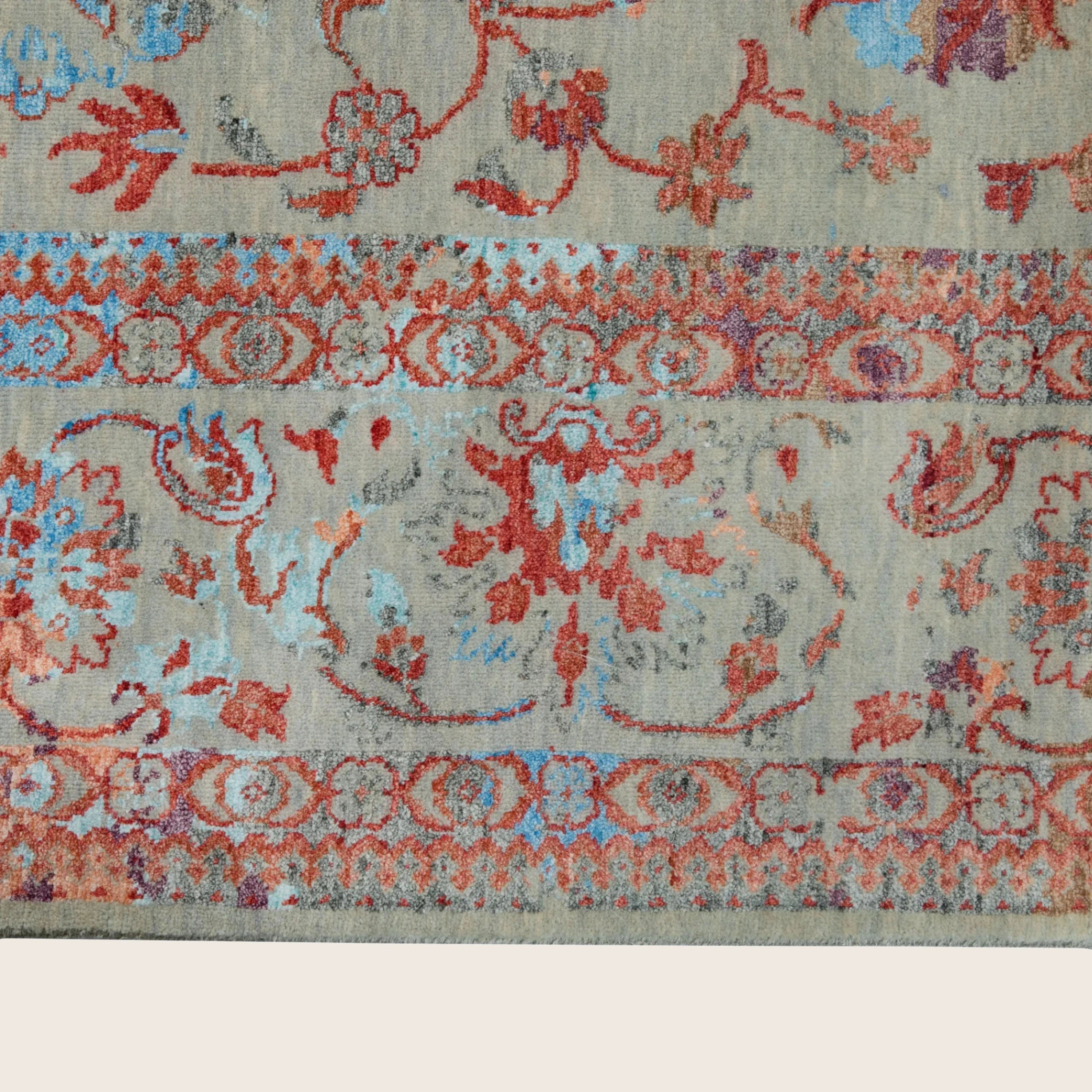 Mehrfarbiger traditioneller Indo Ikat Wolle Seidenmischung Teppich - 8'1' x 9'1