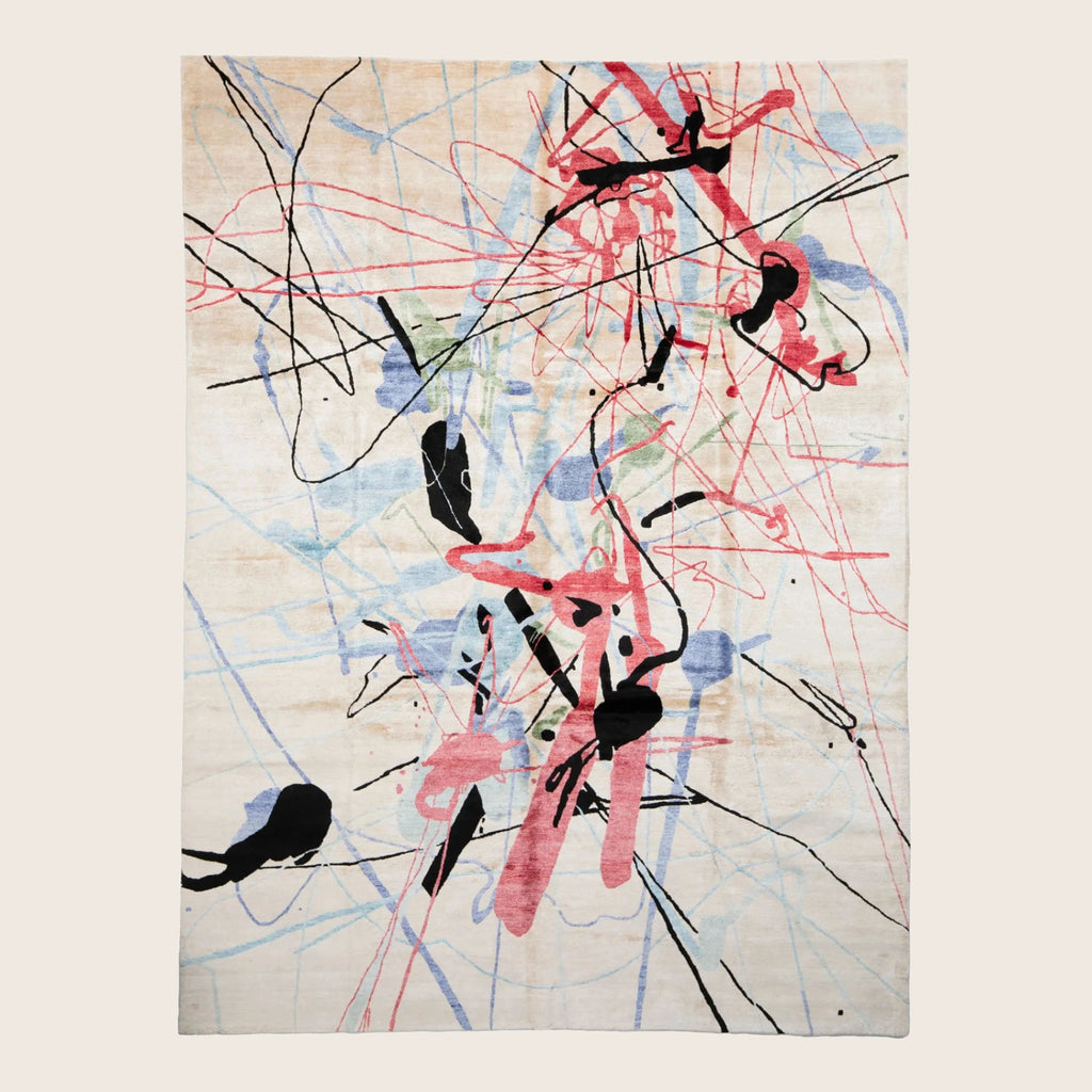 Mehrfarbiger zeitgenössischer Indo Modern Teppich aus Wolle und Kunstseide - 9'1' x 11'1