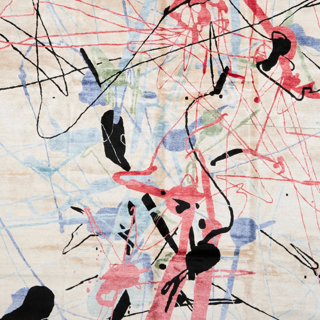 Mehrfarbiger zeitgenössischer Indo Modern Teppich aus Wolle und Kunstseide - 9'1' x 11'1