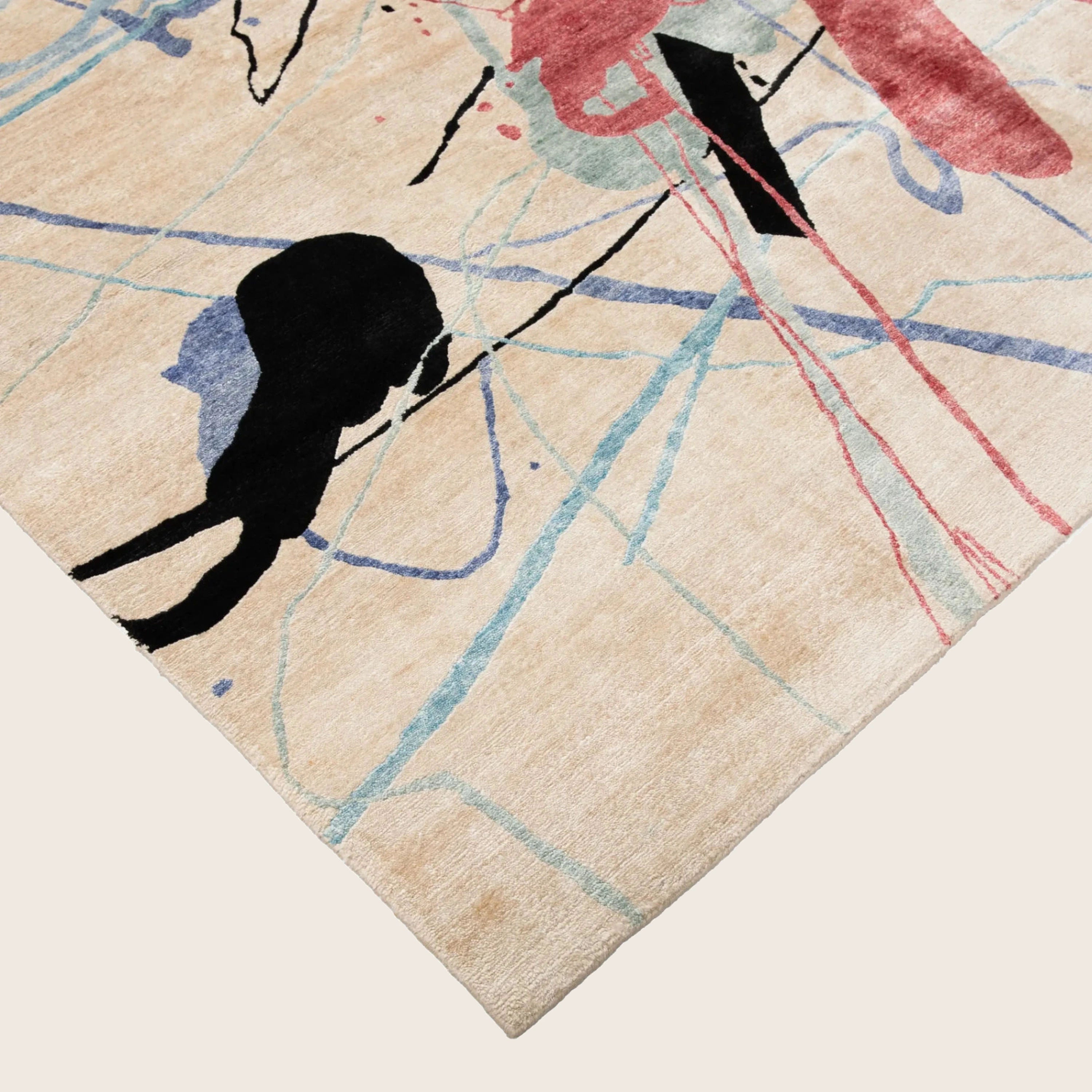 Mehrfarbiger zeitgenössischer Indo Modern Teppich aus Wolle und Kunstseide - 9'1' x 11'1