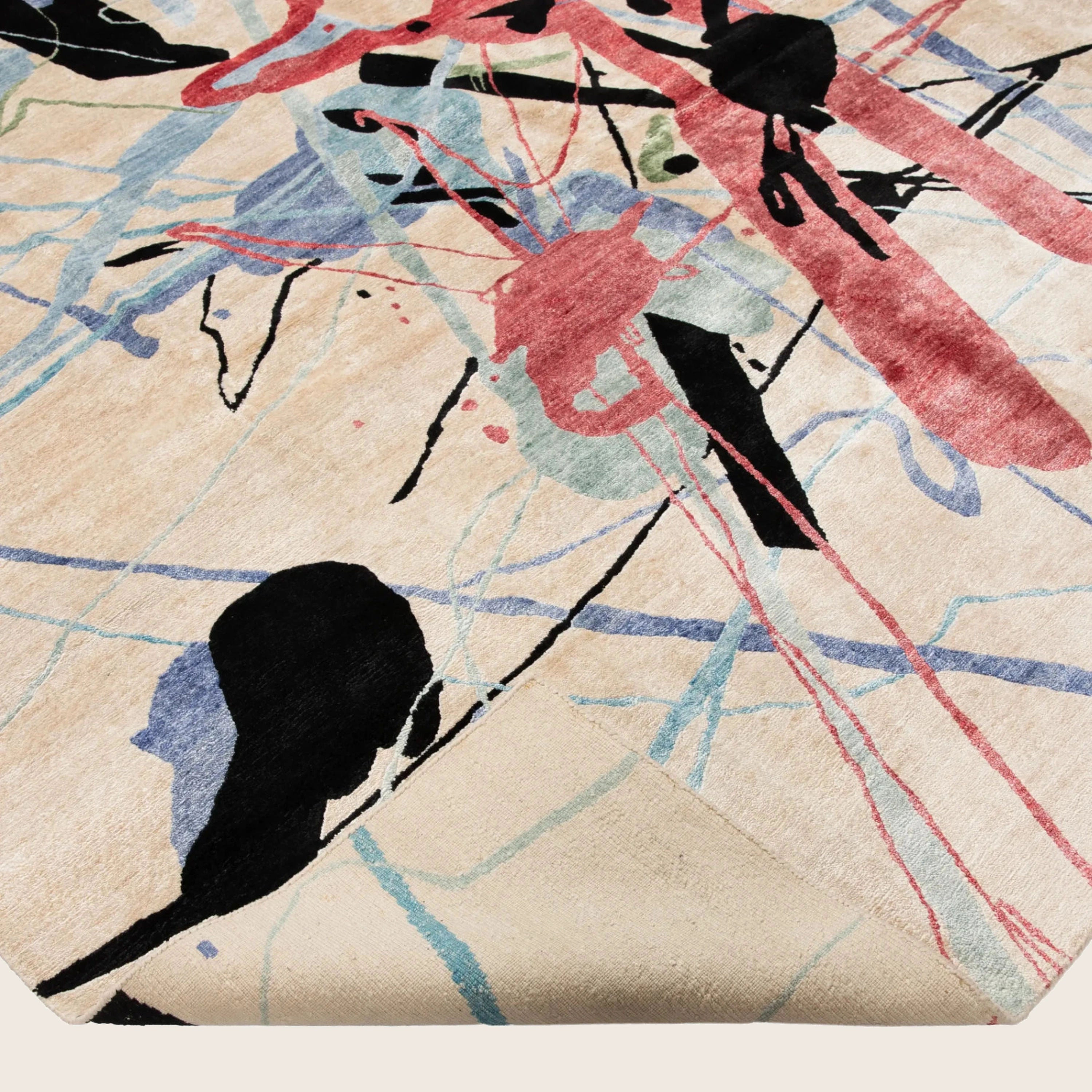 Mehrfarbiger zeitgenössischer Indo Modern Teppich aus Wolle und Kunstseide - 9'1' x 11'1