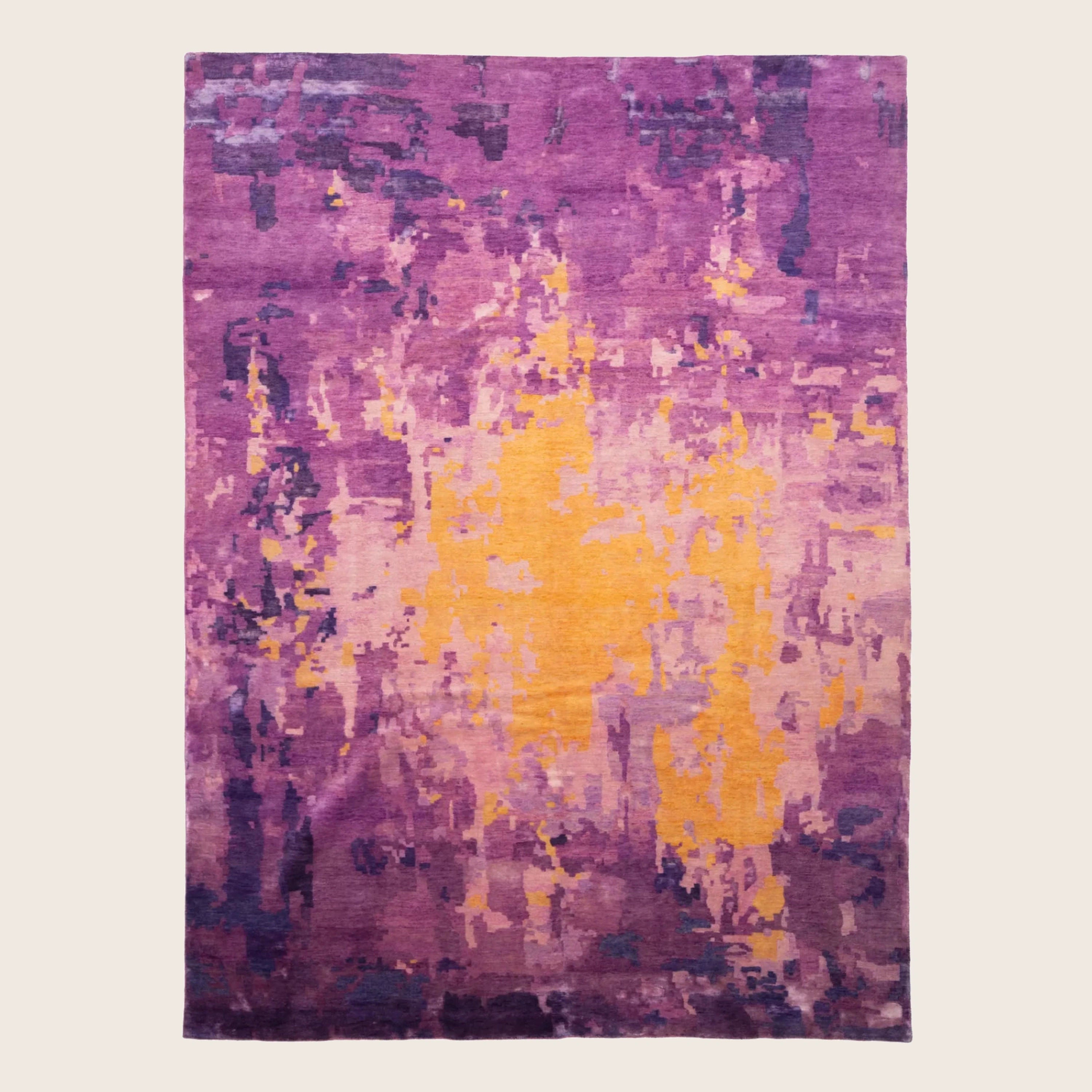 Purple Orange Contemporary Indo Tibetan Wool Rug - 9' x 12'2'