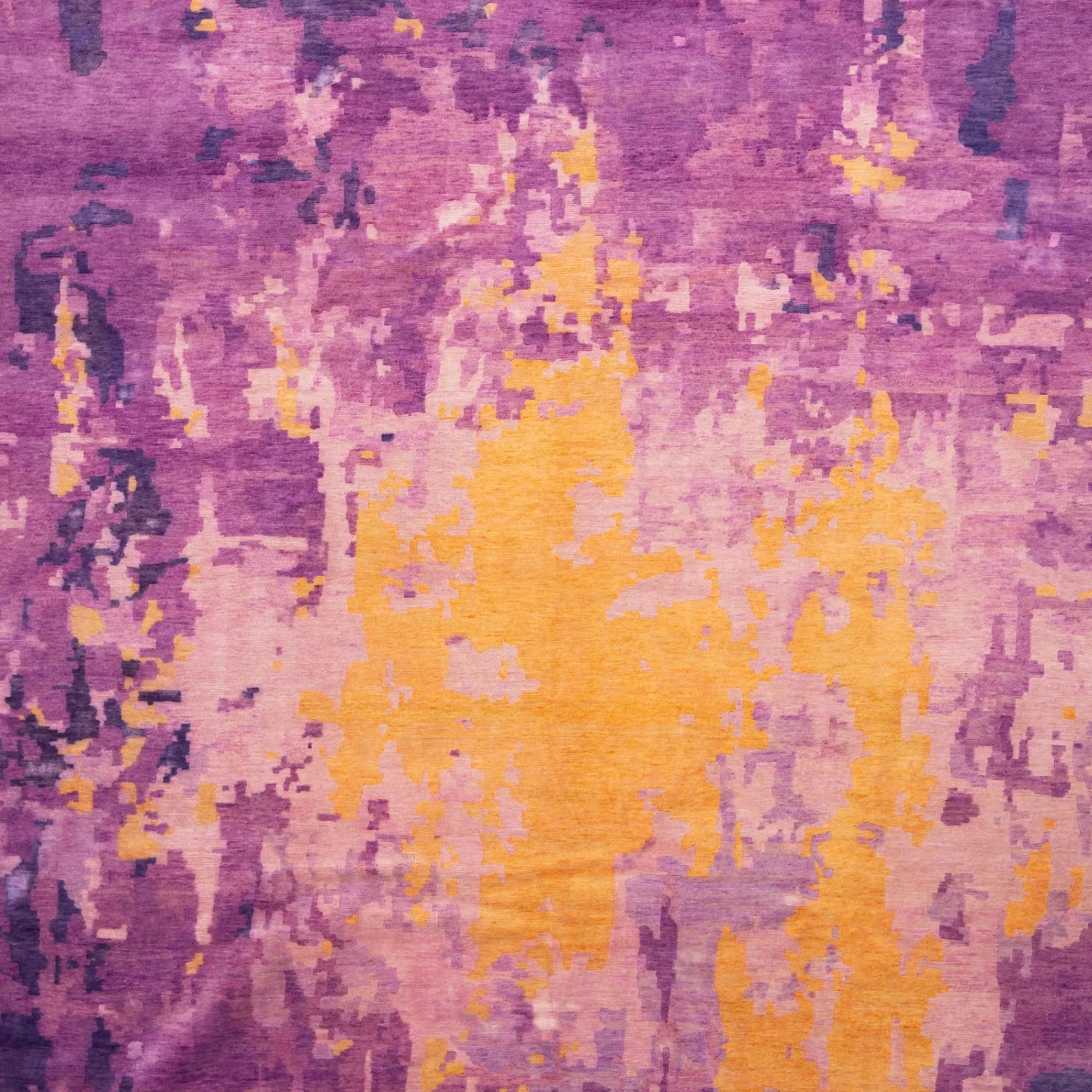 Purple Orange Contemporary Indo Tibetan Wool Rug - 9' x 12'2'