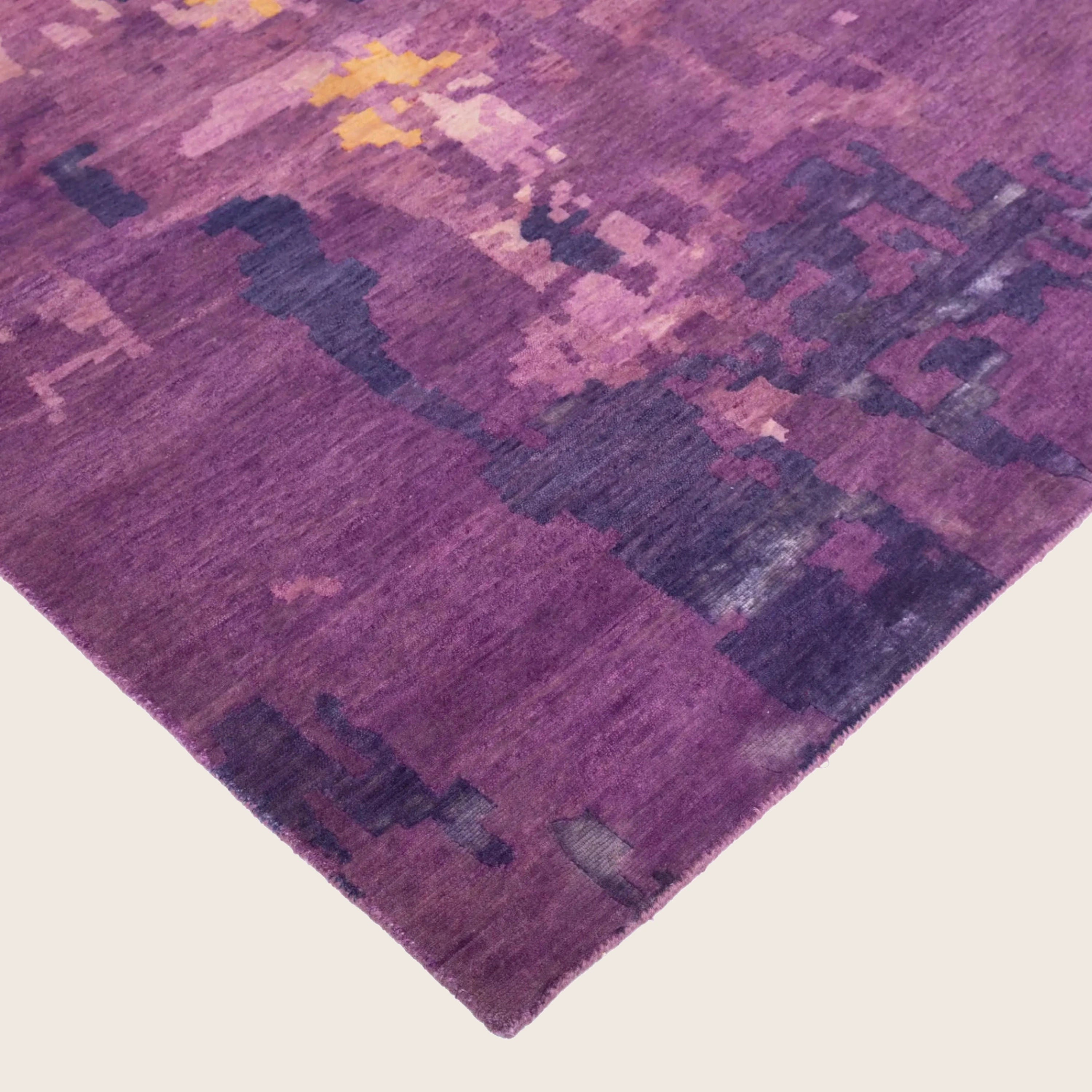 Purple Orange Contemporary Indo Tibetan Wool Rug - 9' x 12'2'