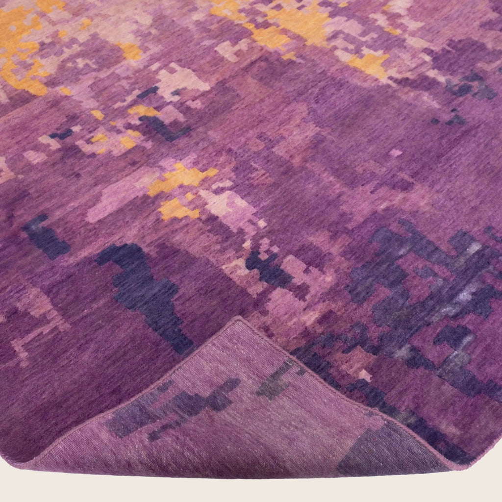 Purple Orange Contemporary Indo Tibetan Wool Rug - 9' x 12'2'