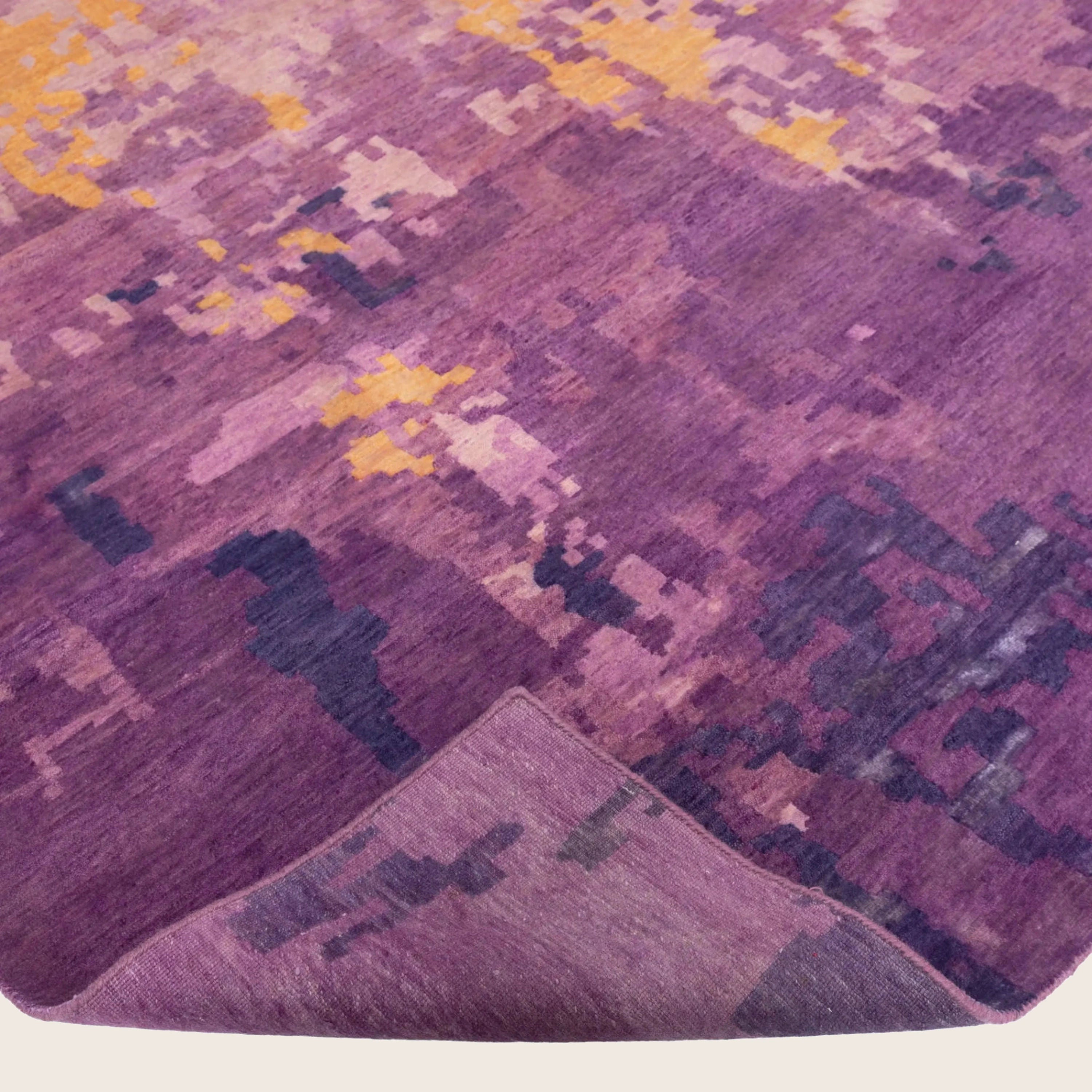 Purple Orange Contemporary Indo Tibetan Wool Rug - 9' x 12'2'