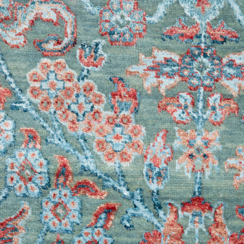 Blau Rosa Übergangs Indo Ikat Teppich aus Wolle und Kunstseide - 6' x 9'3'