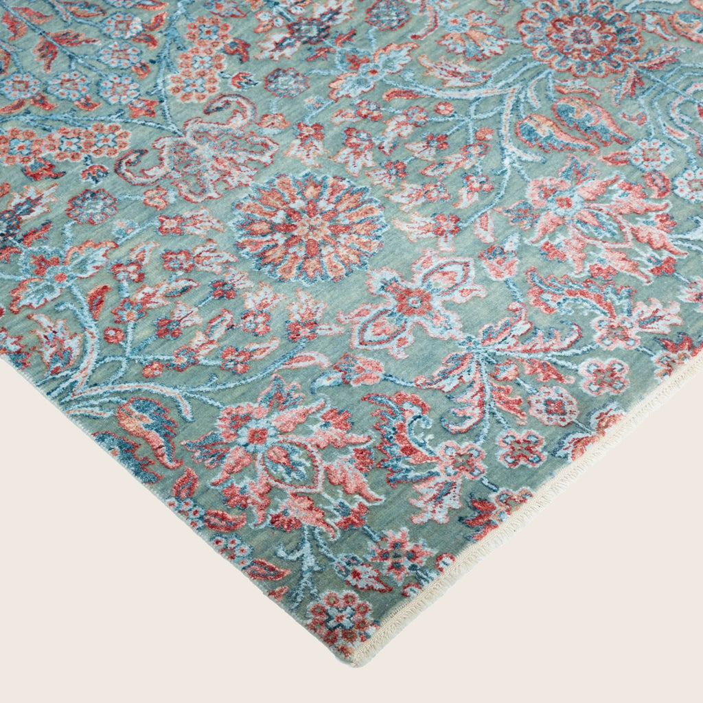 Blau Rosa Übergangs Indo Ikat Teppich aus Wolle und Kunstseide - 6' x 9'3'