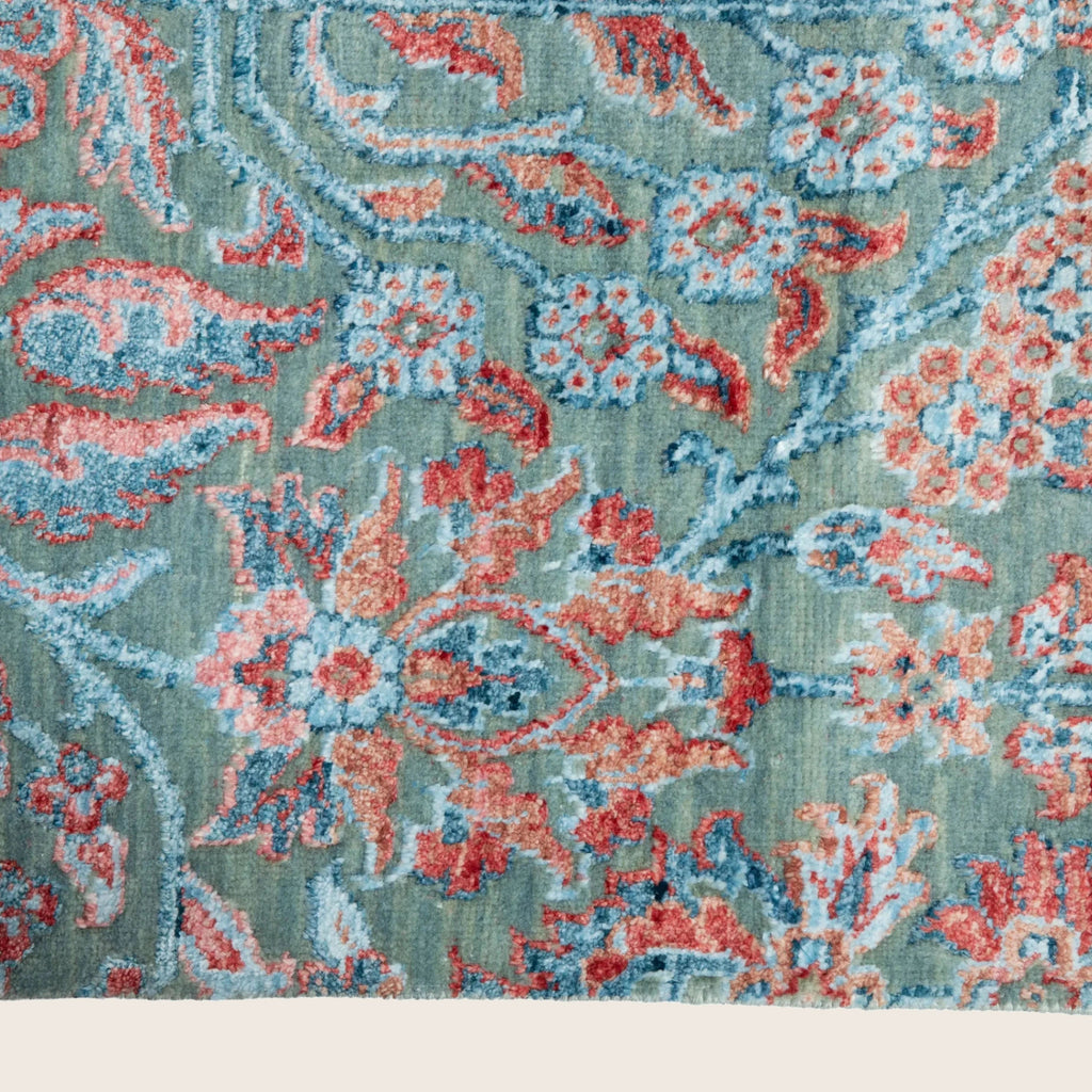 Blau Rosa Übergangs Indo Ikat Teppich aus Wolle und Kunstseide - 6' x 9'3'
