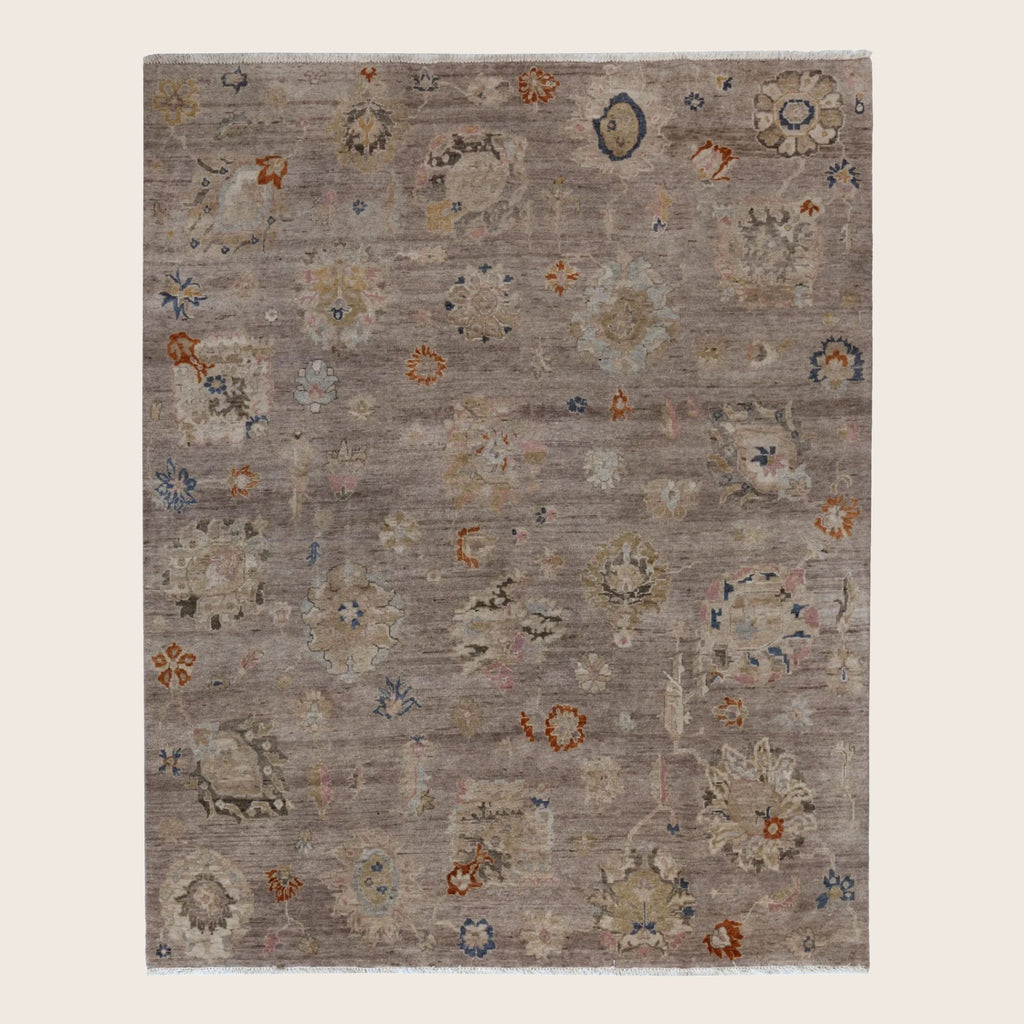 Braungrau Traditioneller Indo Ikat Wool Teppich - 8'2' x 10'1''
