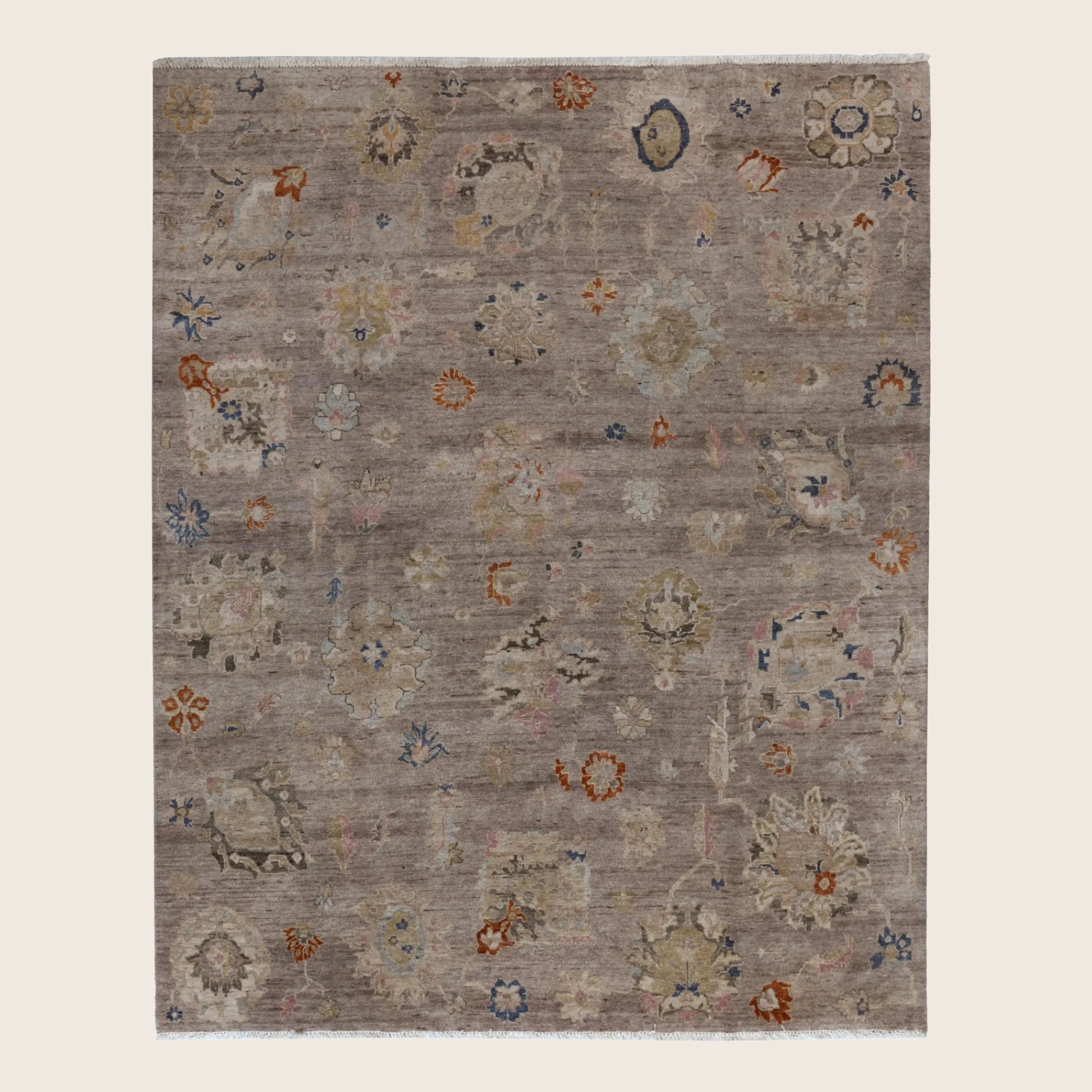 Braungrau Traditioneller Indo Ikat Wool Teppich - 8'2' x 10'1''