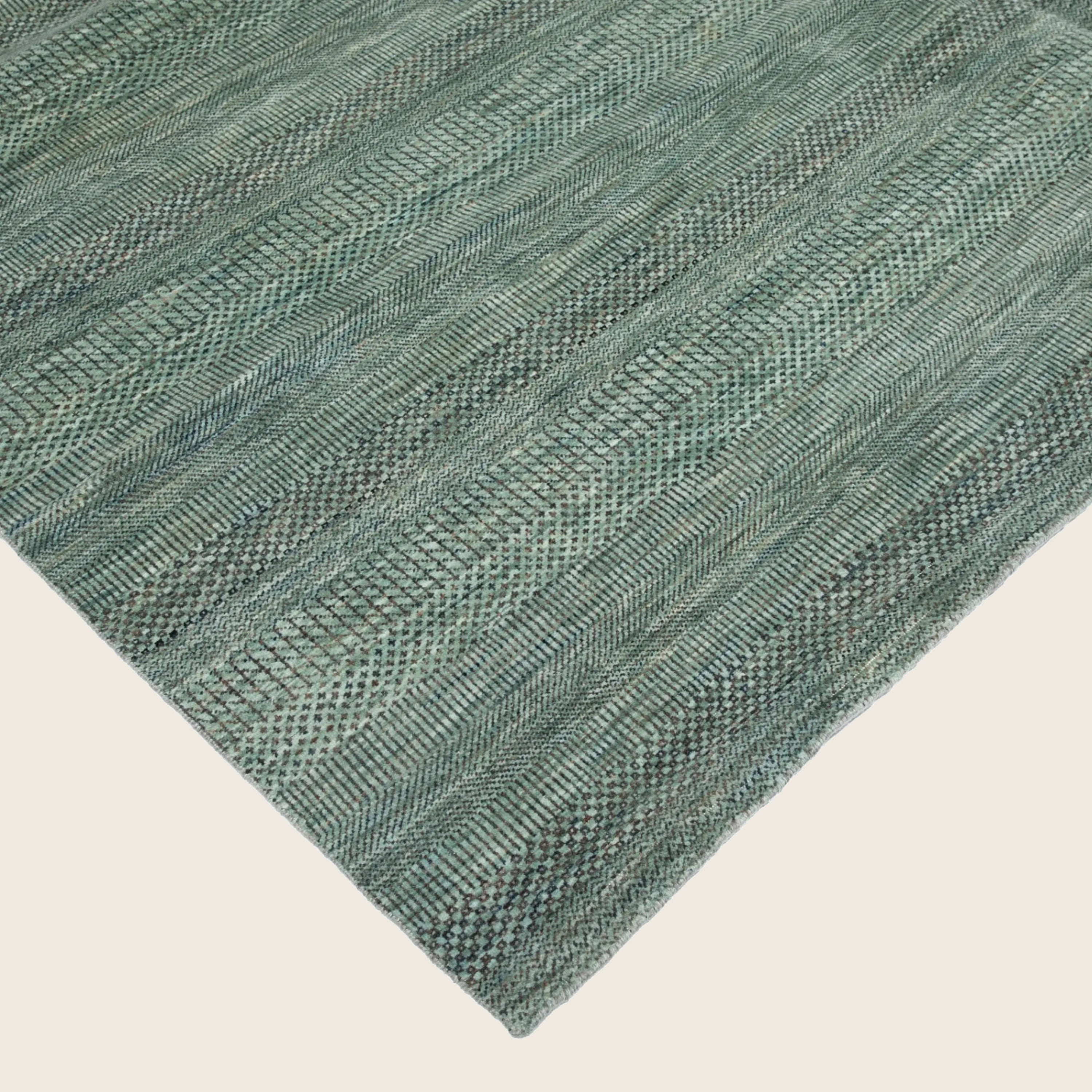 Grüne Übergangs Indo Savannah Wolle Seidenmischung Teppich - 10'3' x 13'1