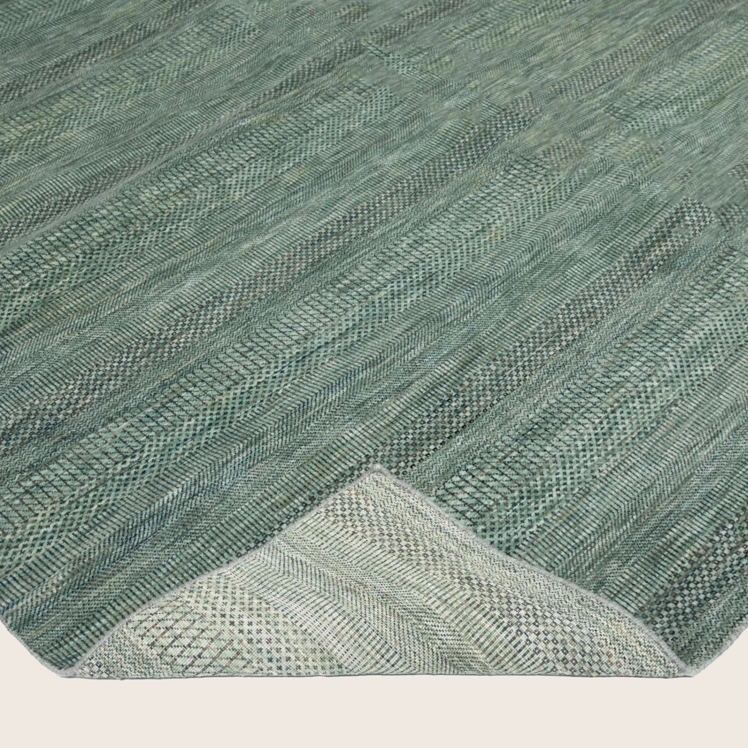 Grüne Übergangs Indo Savannah Wolle Seidenmischung Teppich - 10'3' x 13'1