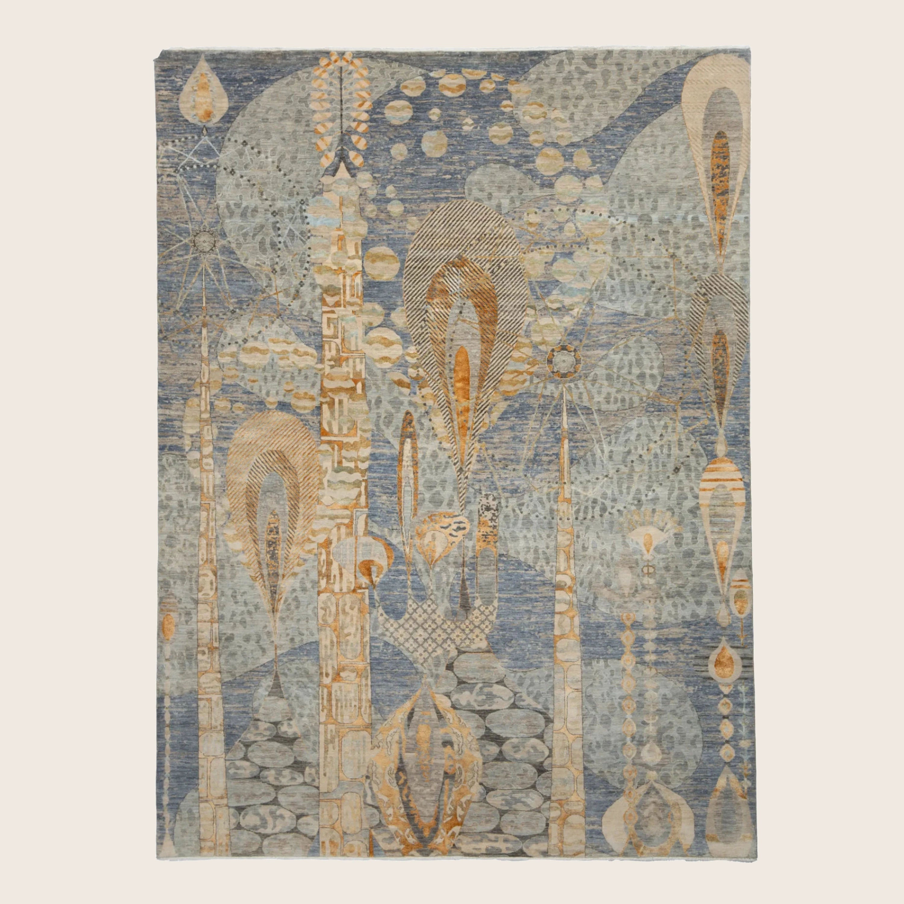 Blaue Übergangs Indo Ikat Teppich aus Wolle und Kunstseide - 9' x 12'
