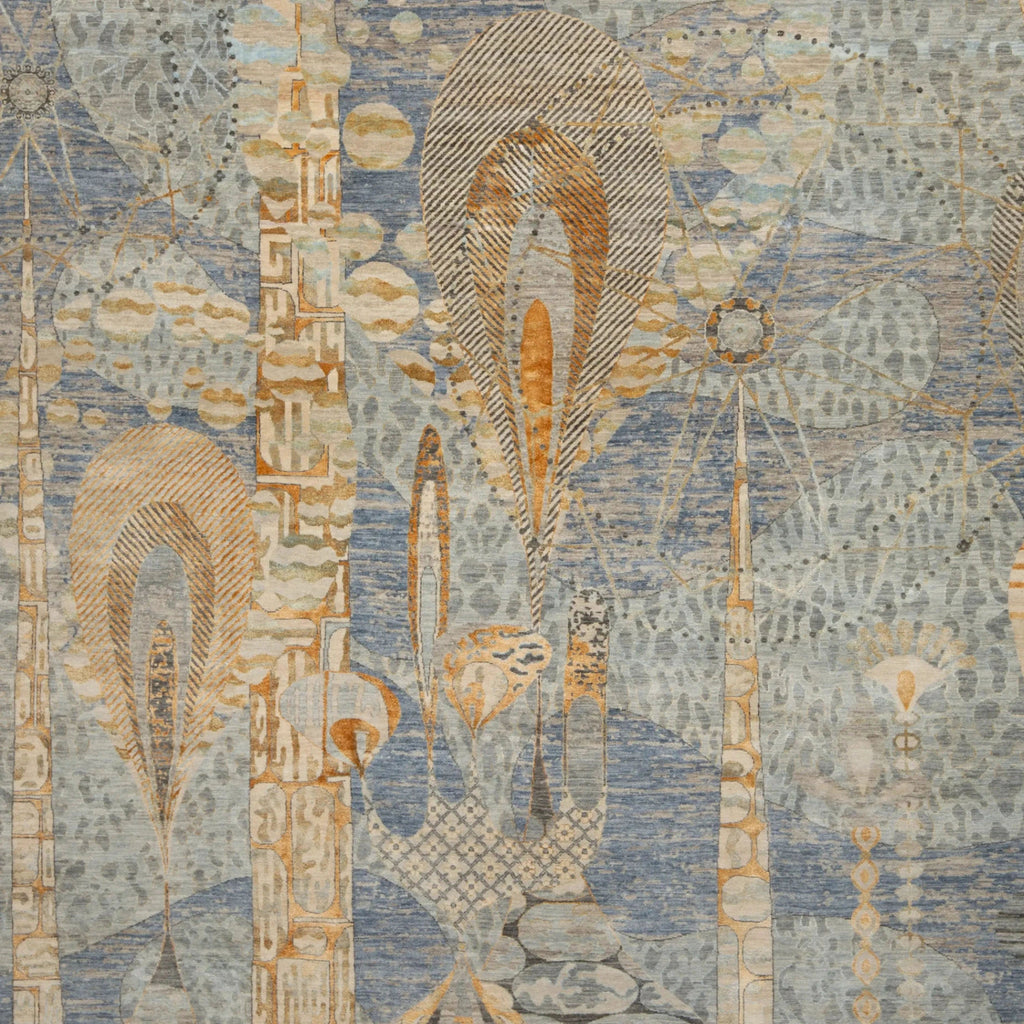 Blaue Übergangs Indo Ikat Teppich aus Wolle und Kunstseide - 9' x 12'