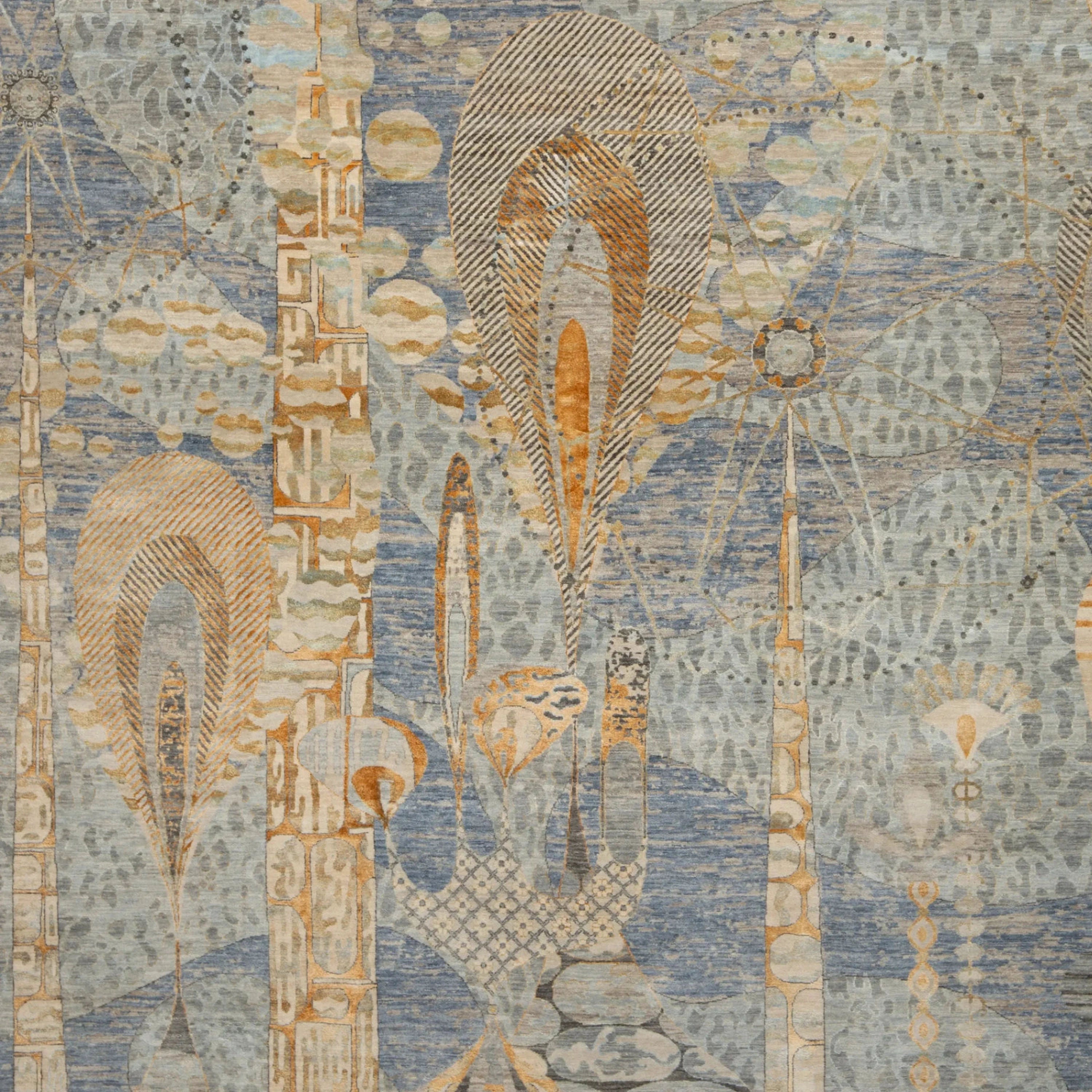Blaue Übergangs Indo Ikat Teppich aus Wolle und Kunstseide - 9' x 12'