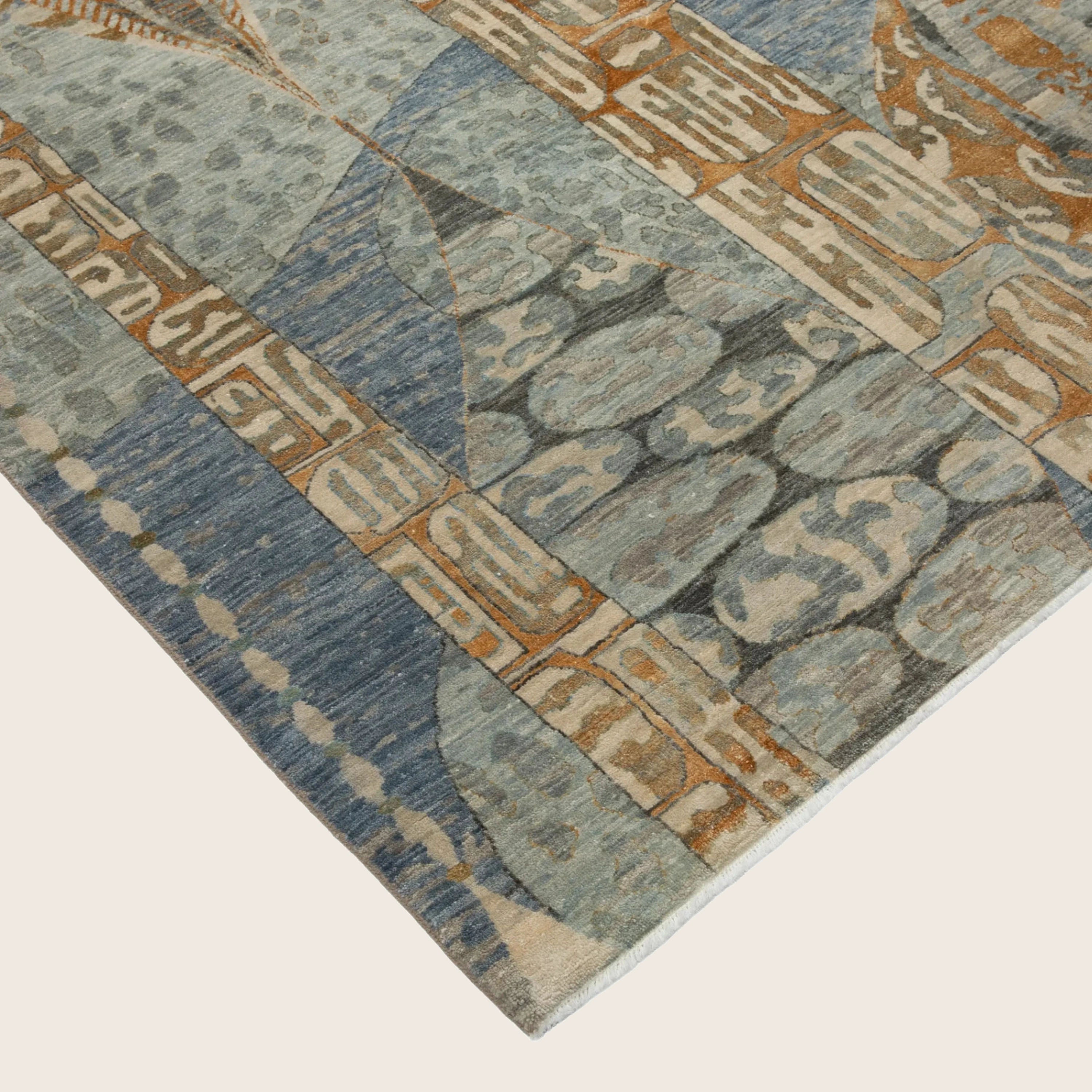 Blaue Übergangs Indo Ikat Teppich aus Wolle und Kunstseide - 9' x 12'