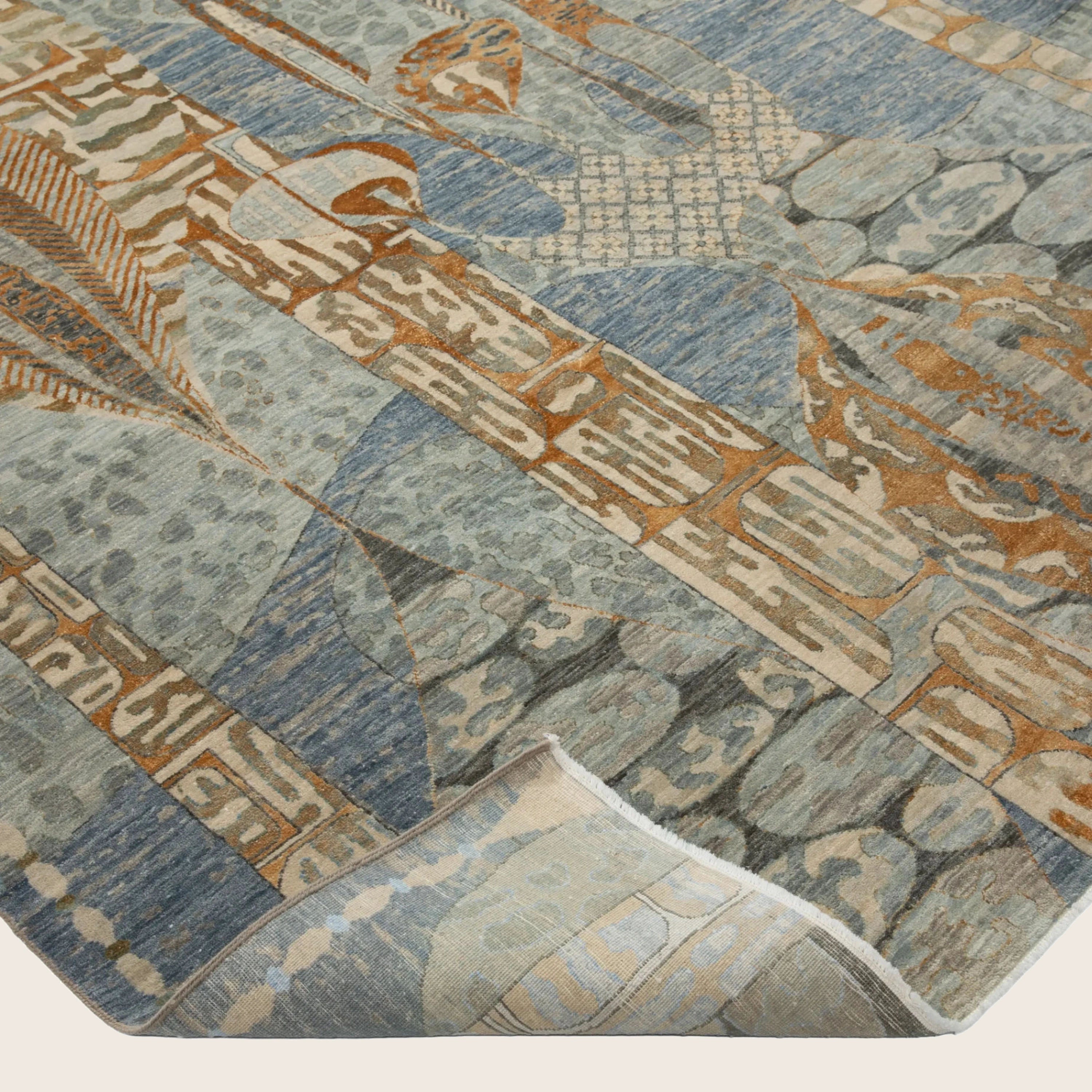 Blaue Übergangs Indo Ikat Teppich aus Wolle und Kunstseide - 9' x 12'