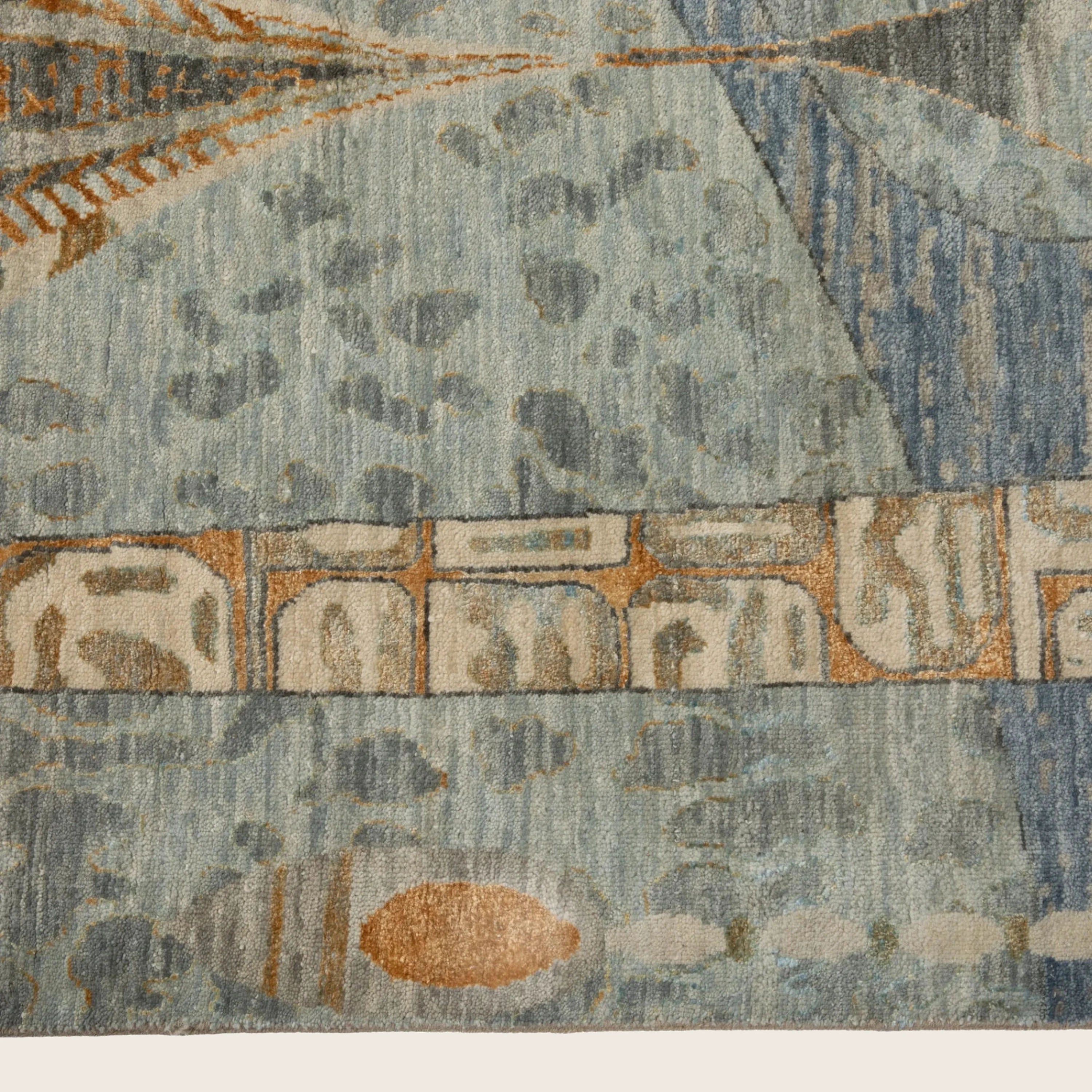 Blaue Übergangs Indo Ikat Teppich aus Wolle und Kunstseide - 9' x 12'