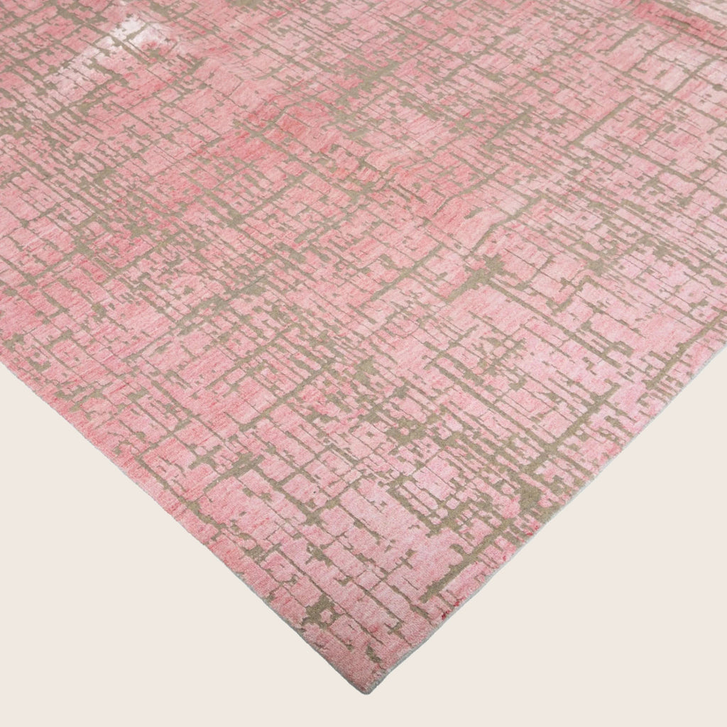 Rosa Texturierter Indo Ikat Wool Teppich - 8'1 x 12'3'