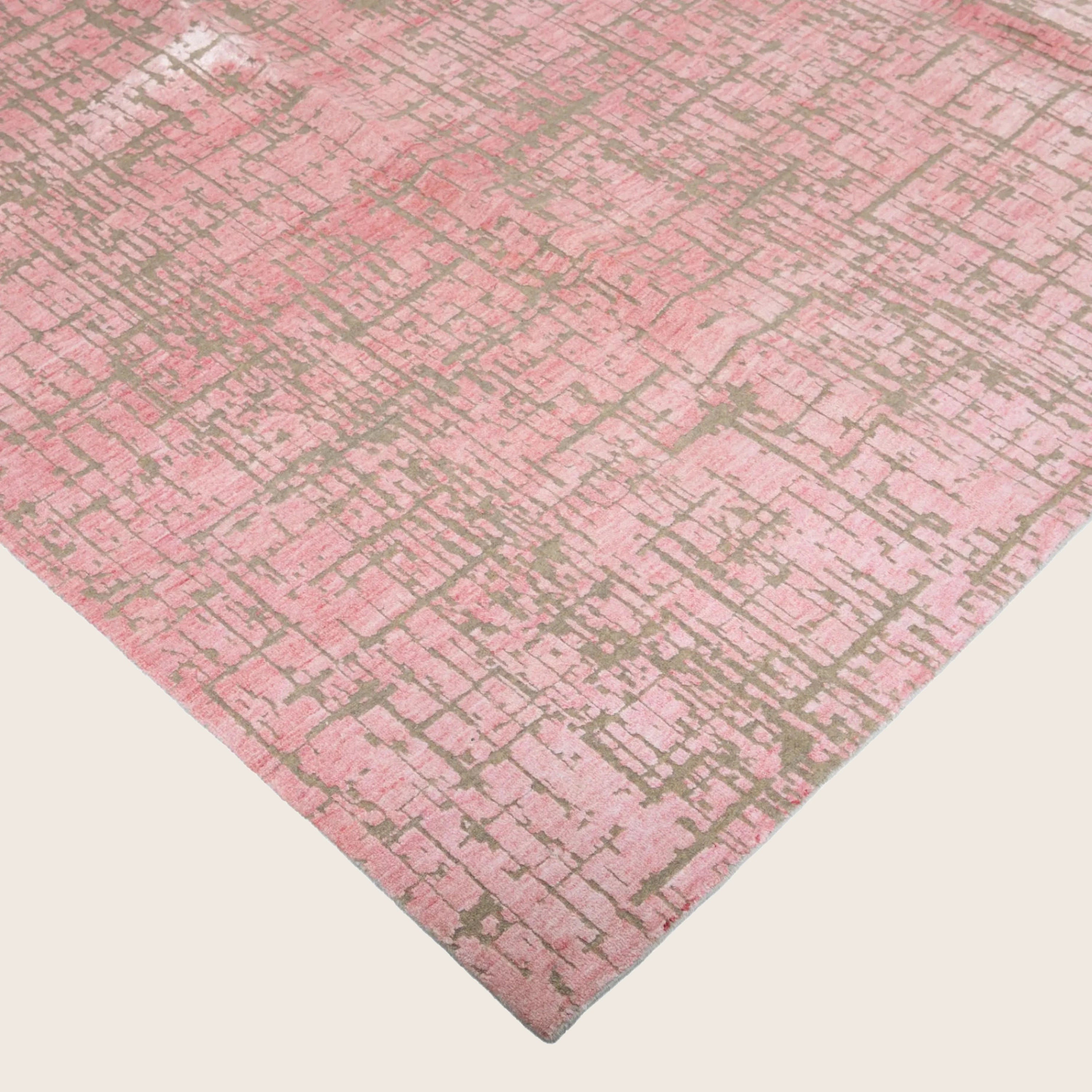 Rosa Texturierter Indo Ikat Wool Teppich - 8'1 x 12'3'
