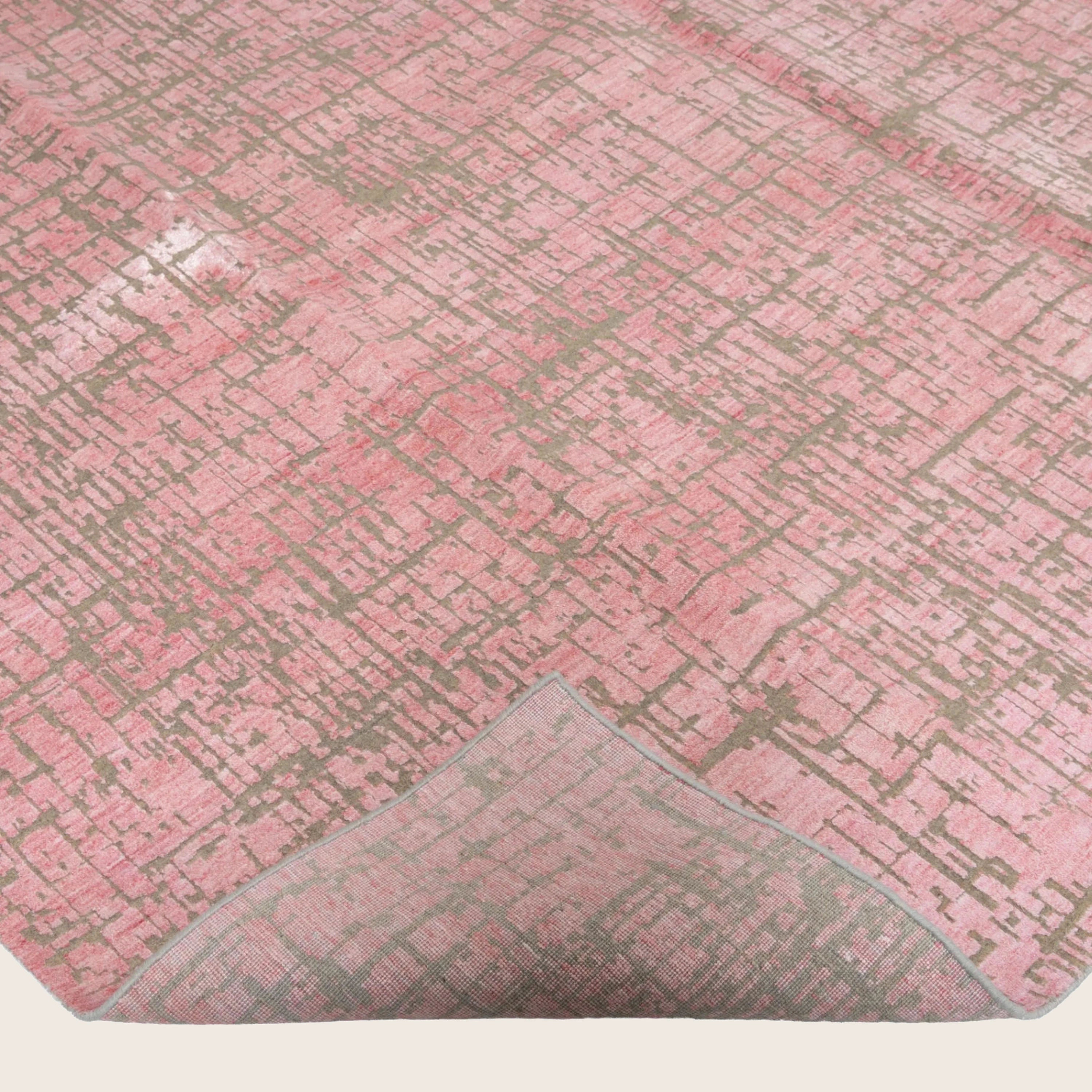 Rosa Texturierter Indo Ikat Wool Teppich - 8'1 x 12'3'